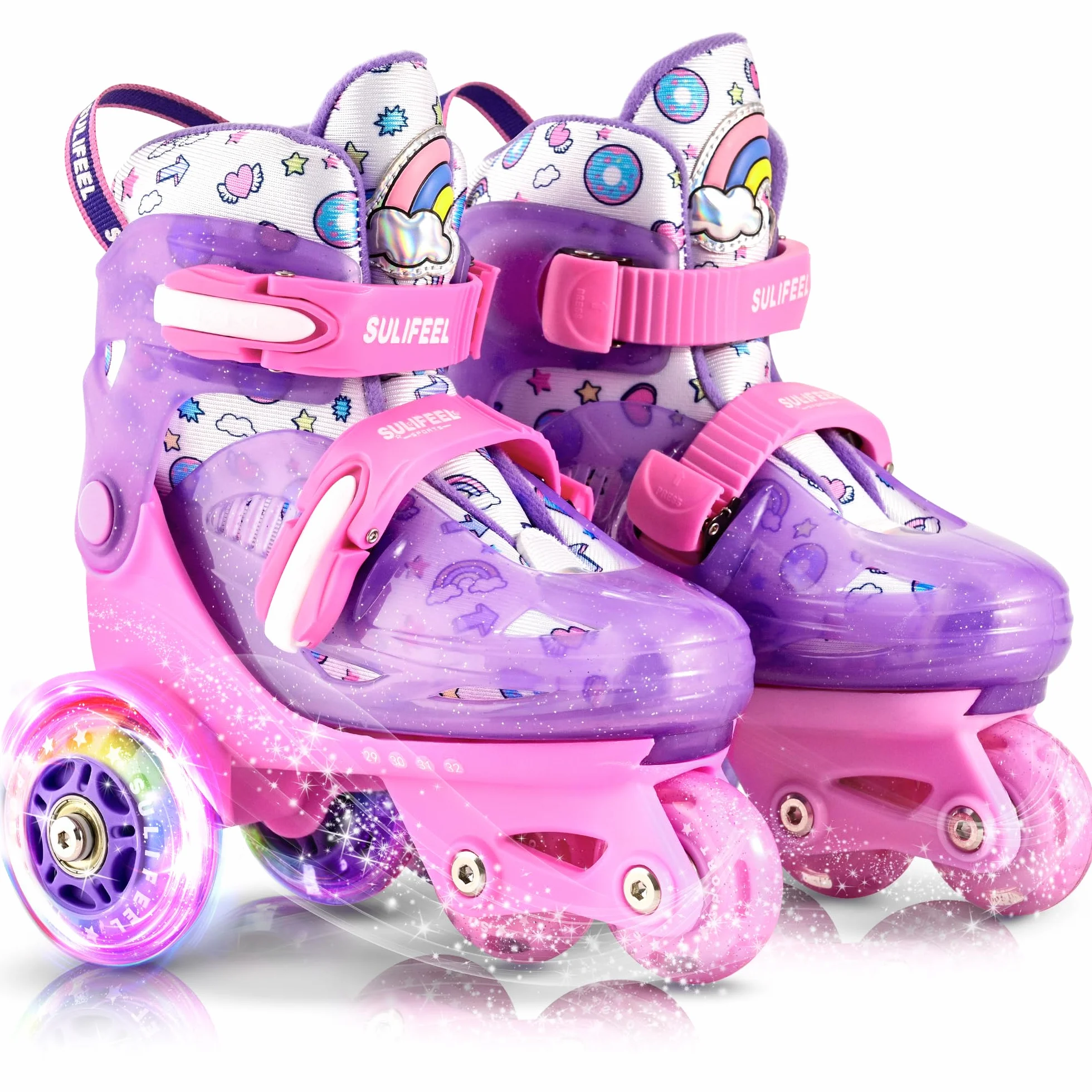 Patins à roulettes Ajustables Enfants Filles Garçons Roues Lumineuses Débutants Intérieur