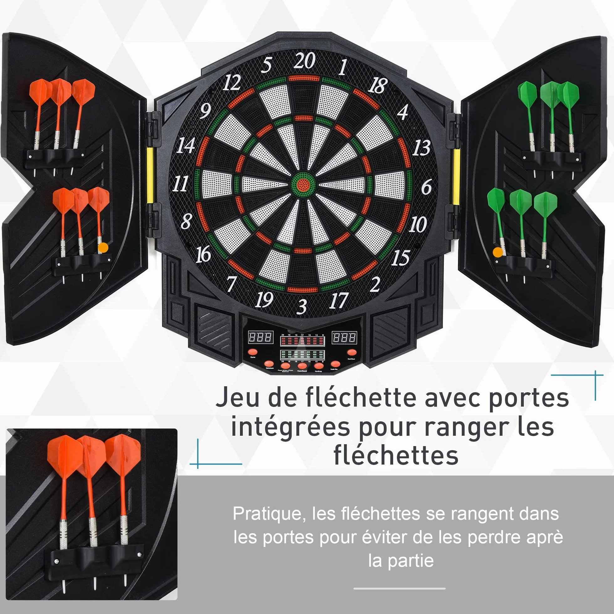 HOMCOM Jeu de fléchettes électronique 27 Jeux 8 Joueurs LED Noir