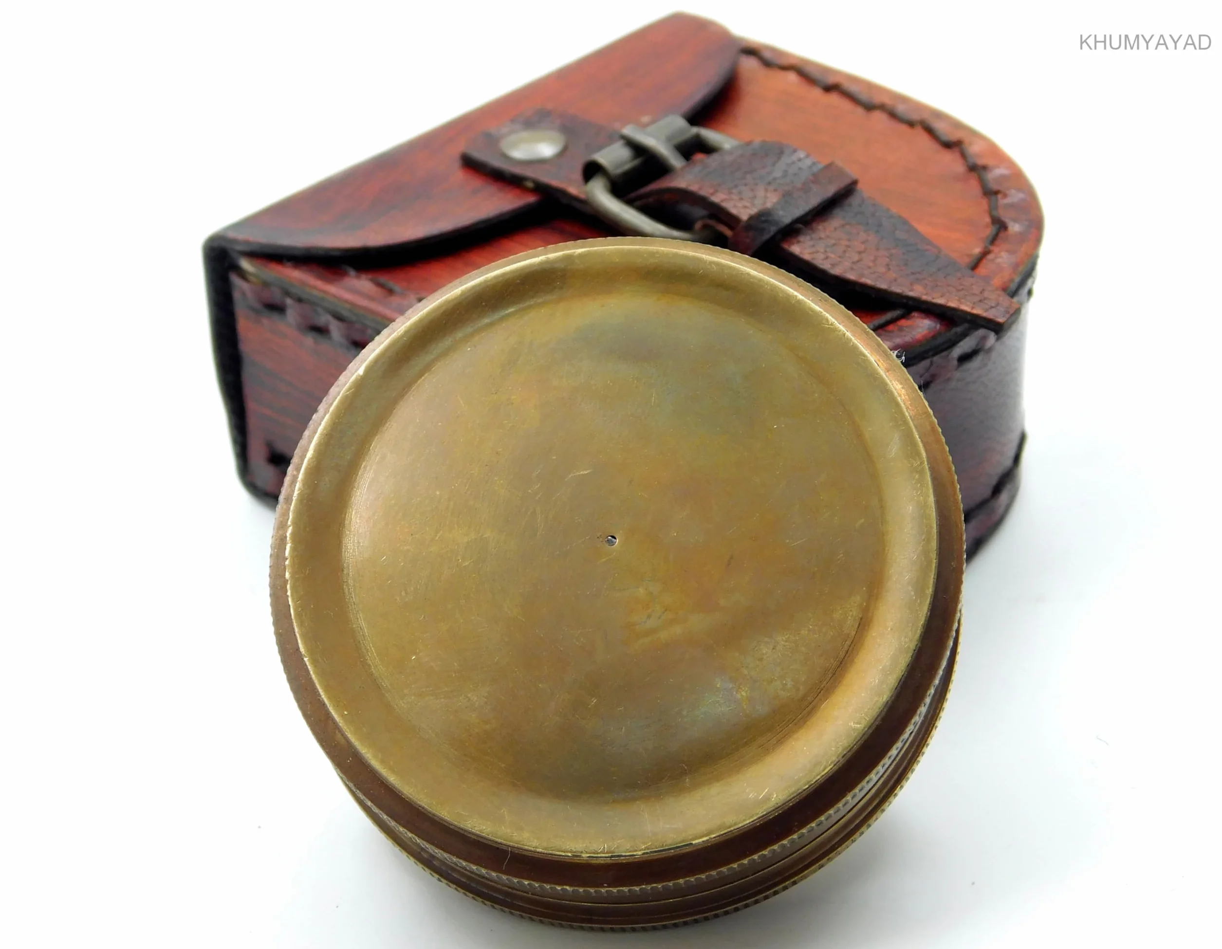 Boussole de Poche en Laiton Antique avec étui en Cuir, Fabriquée à la Main