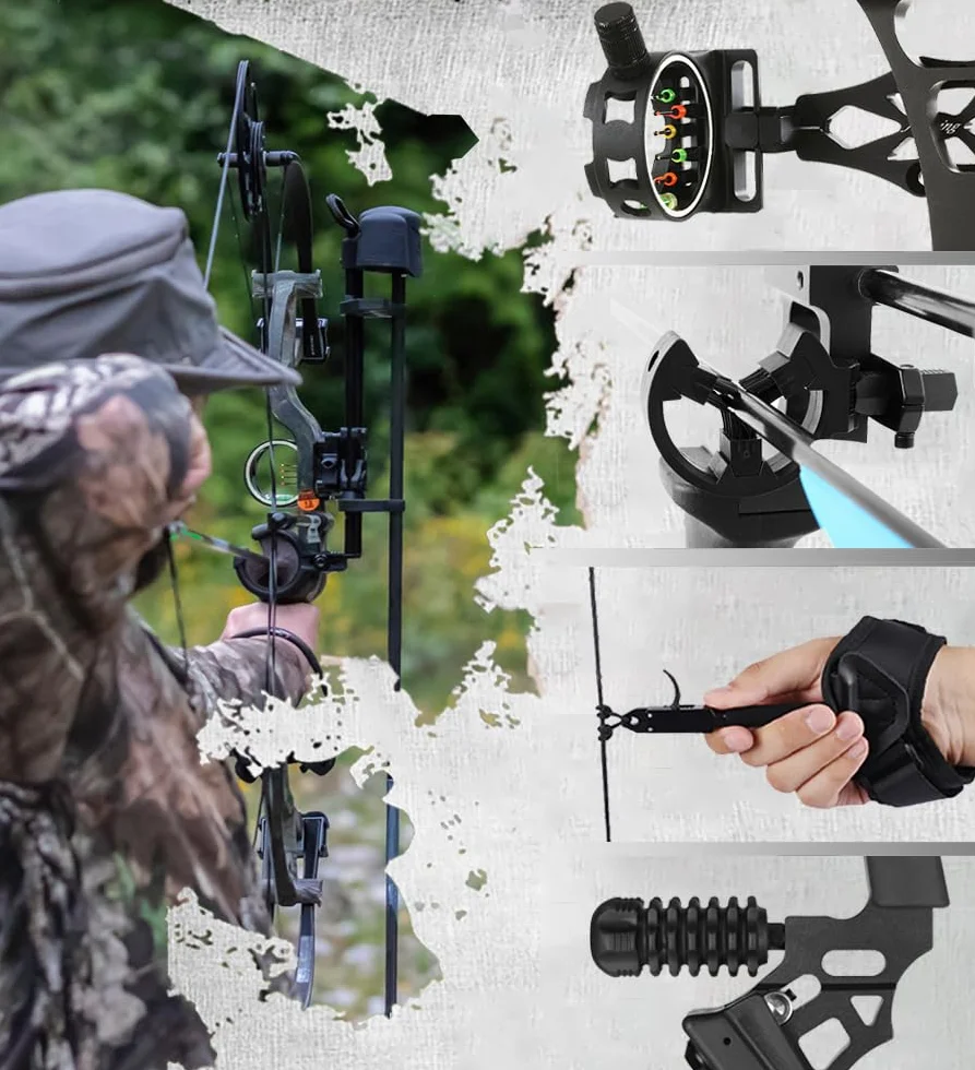 Arc à Poulies Adulte Compound 10-45 lbs 325fps Set Chasse Débutants Professionnel
