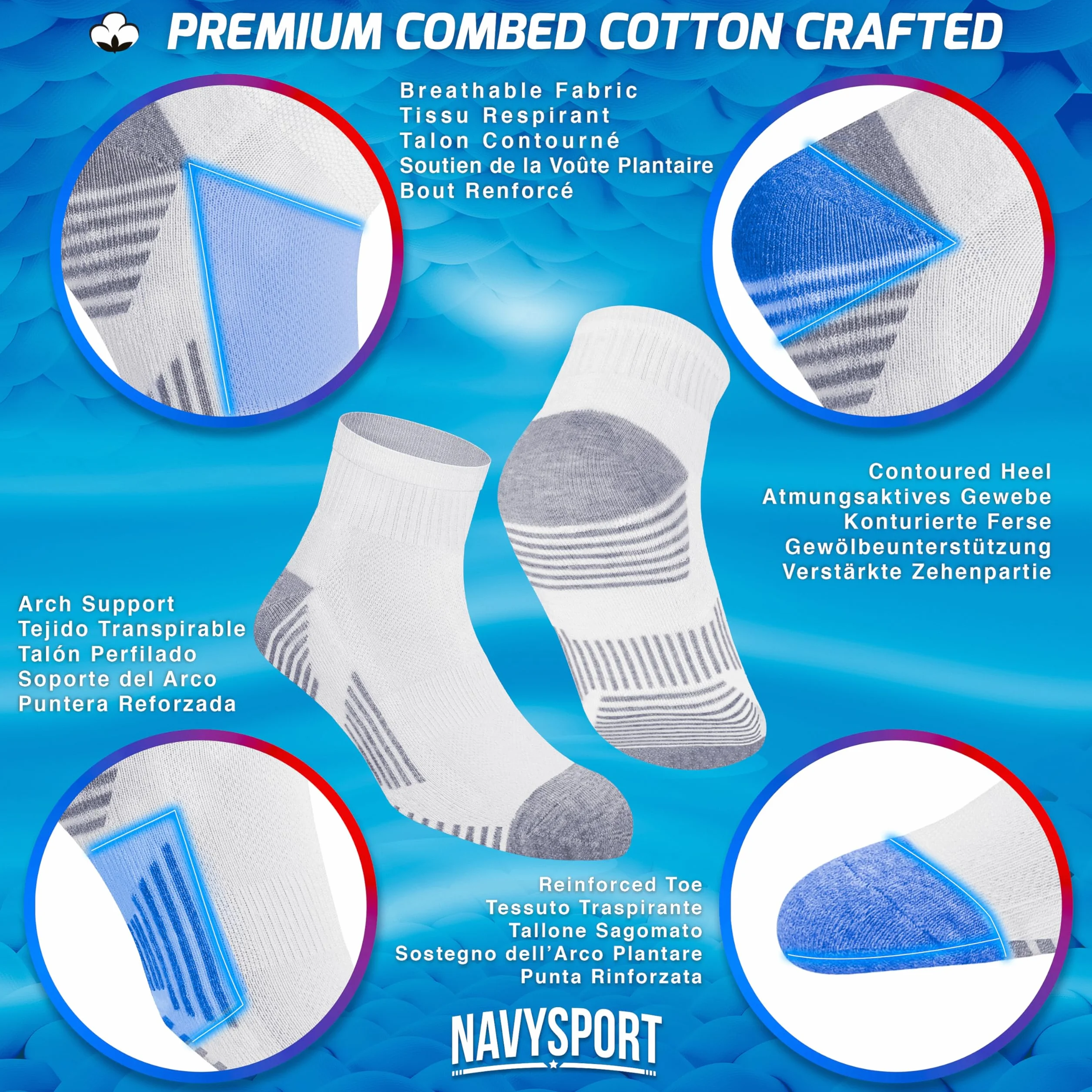NAVYSPORT Chaussettes de sport coton homme lot 6 paires
