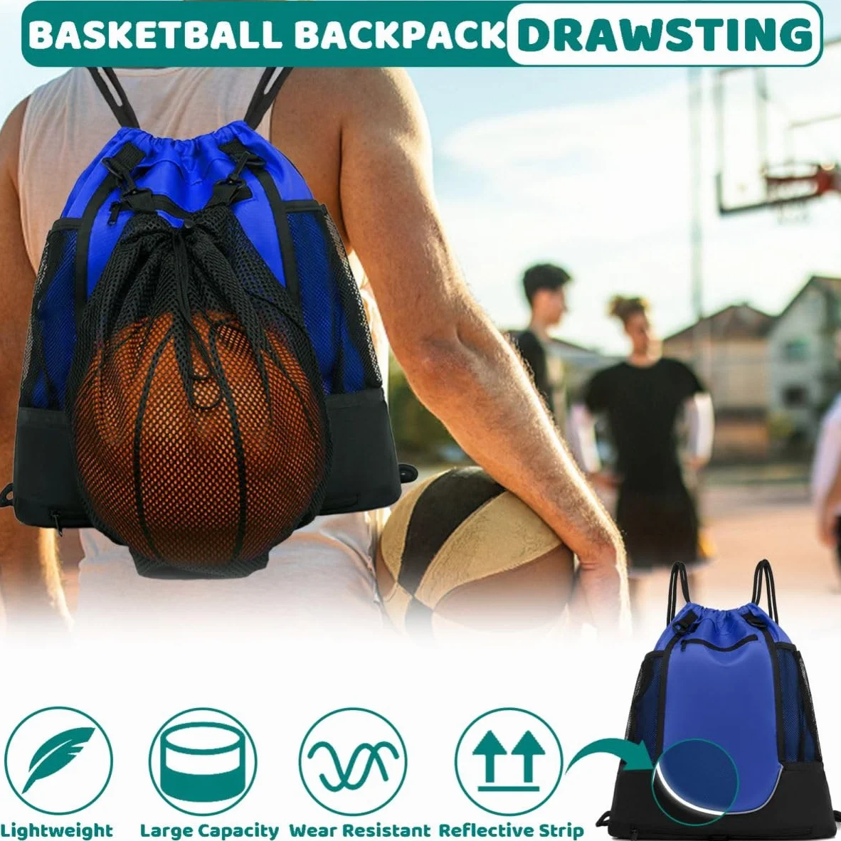 STAY GENT Sac à Dos de Football à Cordon pour Garçons, Sac de Sport avec Filet Détachable, Noir, 42 x 47 cm