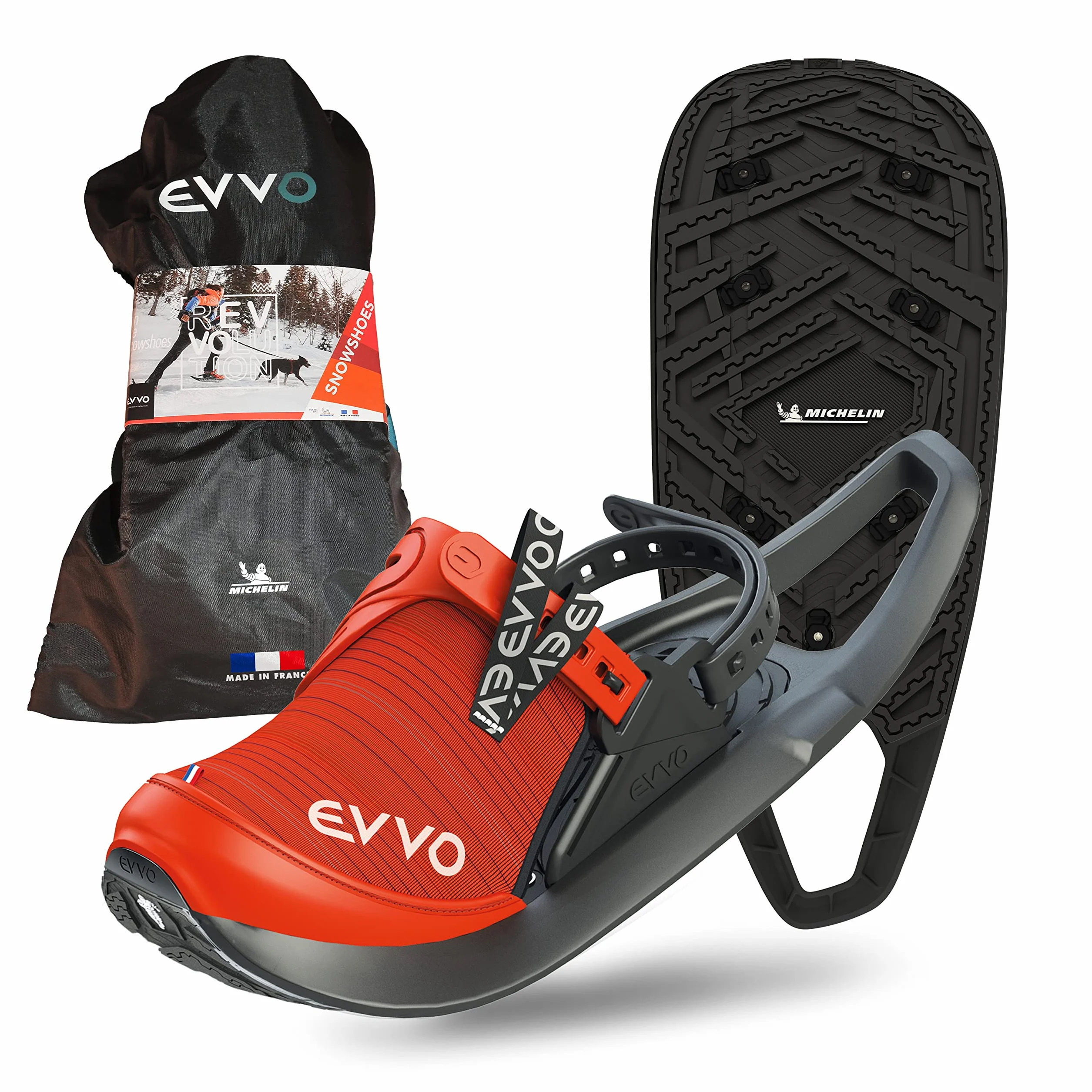 EVVO Raquette à Neige Originale Made in France Semelles Cloutées Michelin® Fixations Réglables Tout Terrain Randonnée