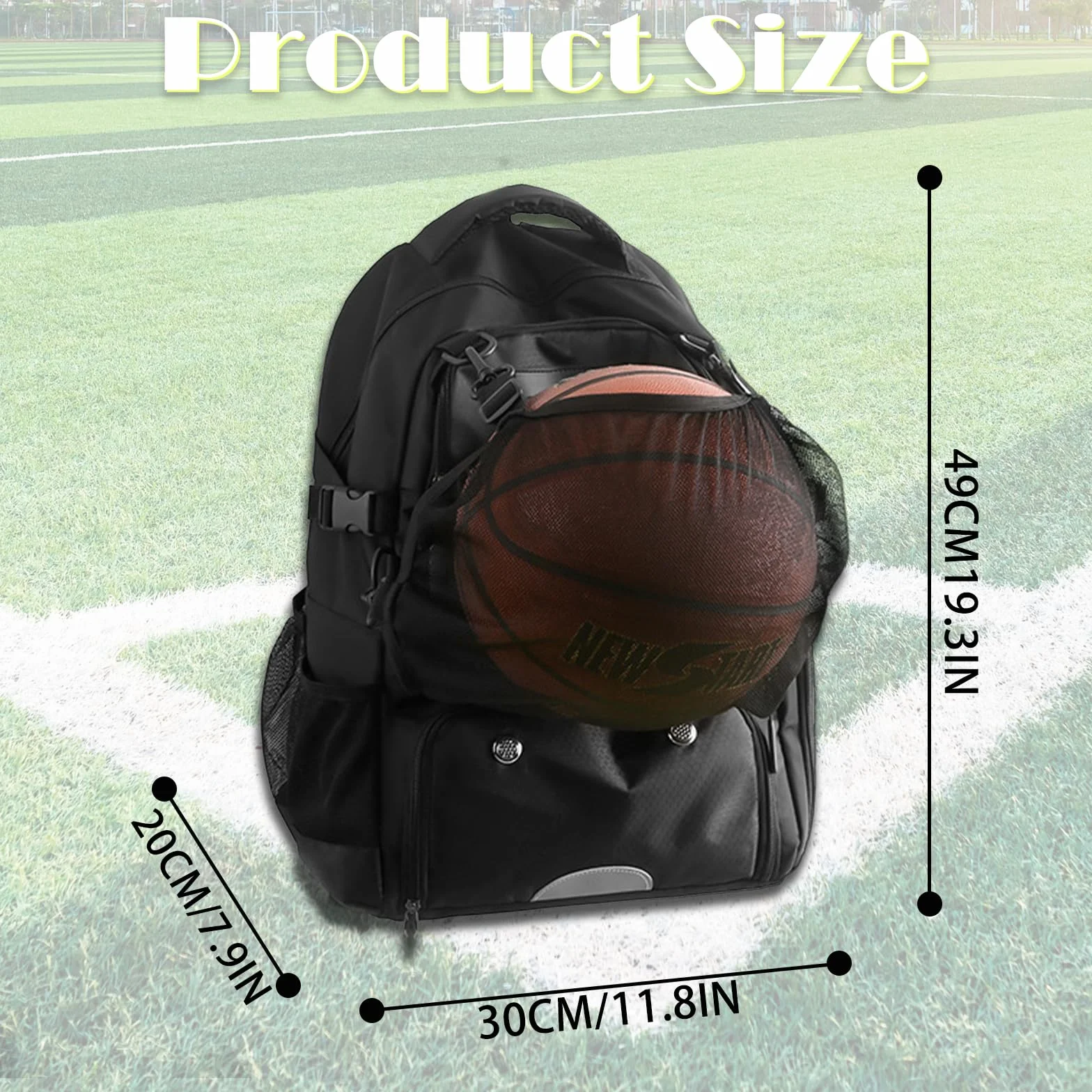 Sac à Dos de Basket-Ball 30L avec Compartiment Ballon et Chaussures Noir