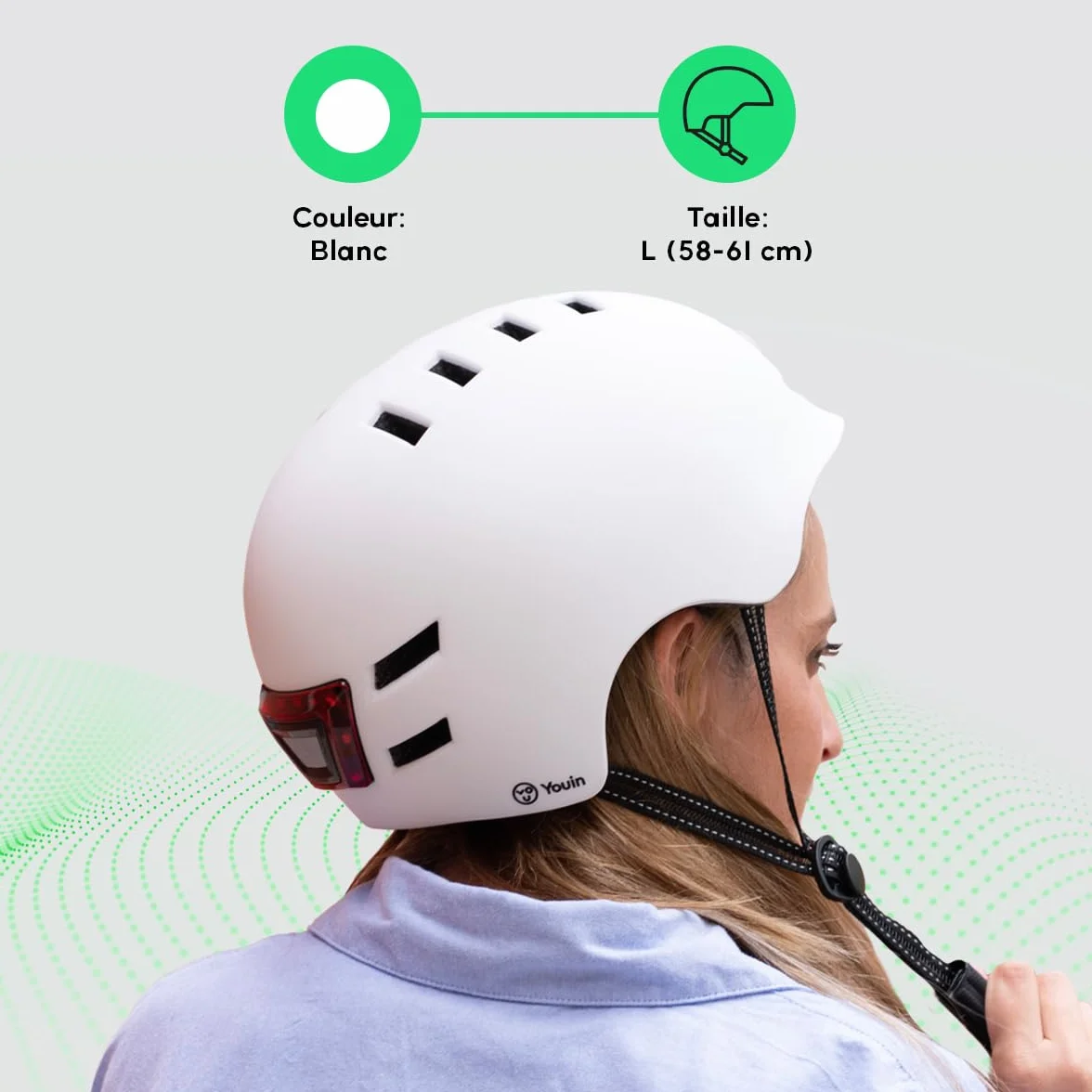 Youin Casque Homologué LED Avant Arrière pour Trotinette Vélo Protection Visibilité Taille L 55-62 cm