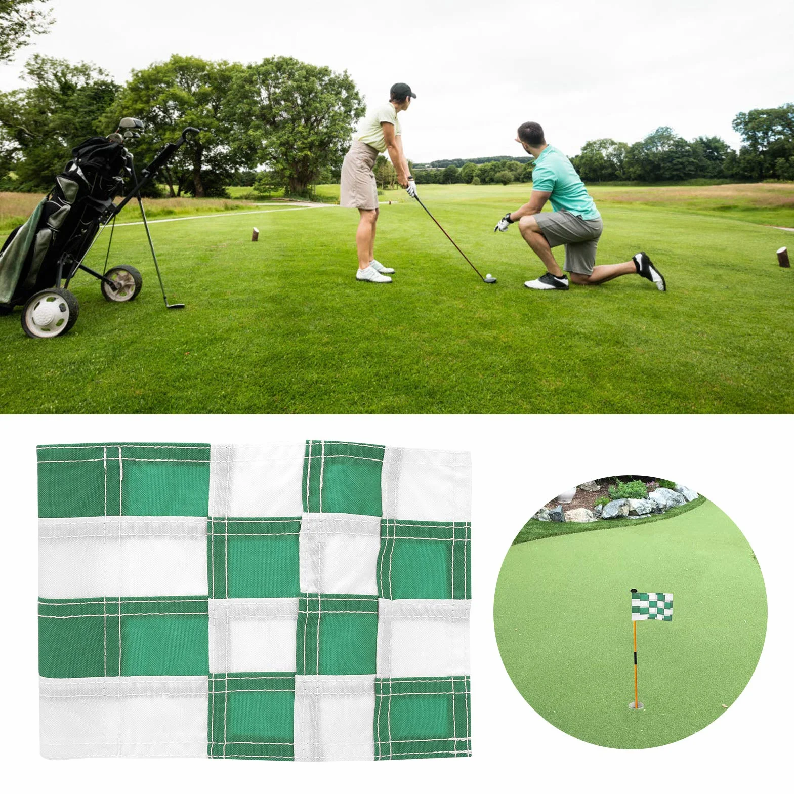 Lot de 4 drapeaux verts de golf à carreaux avec trous, pour entraînement de jardin