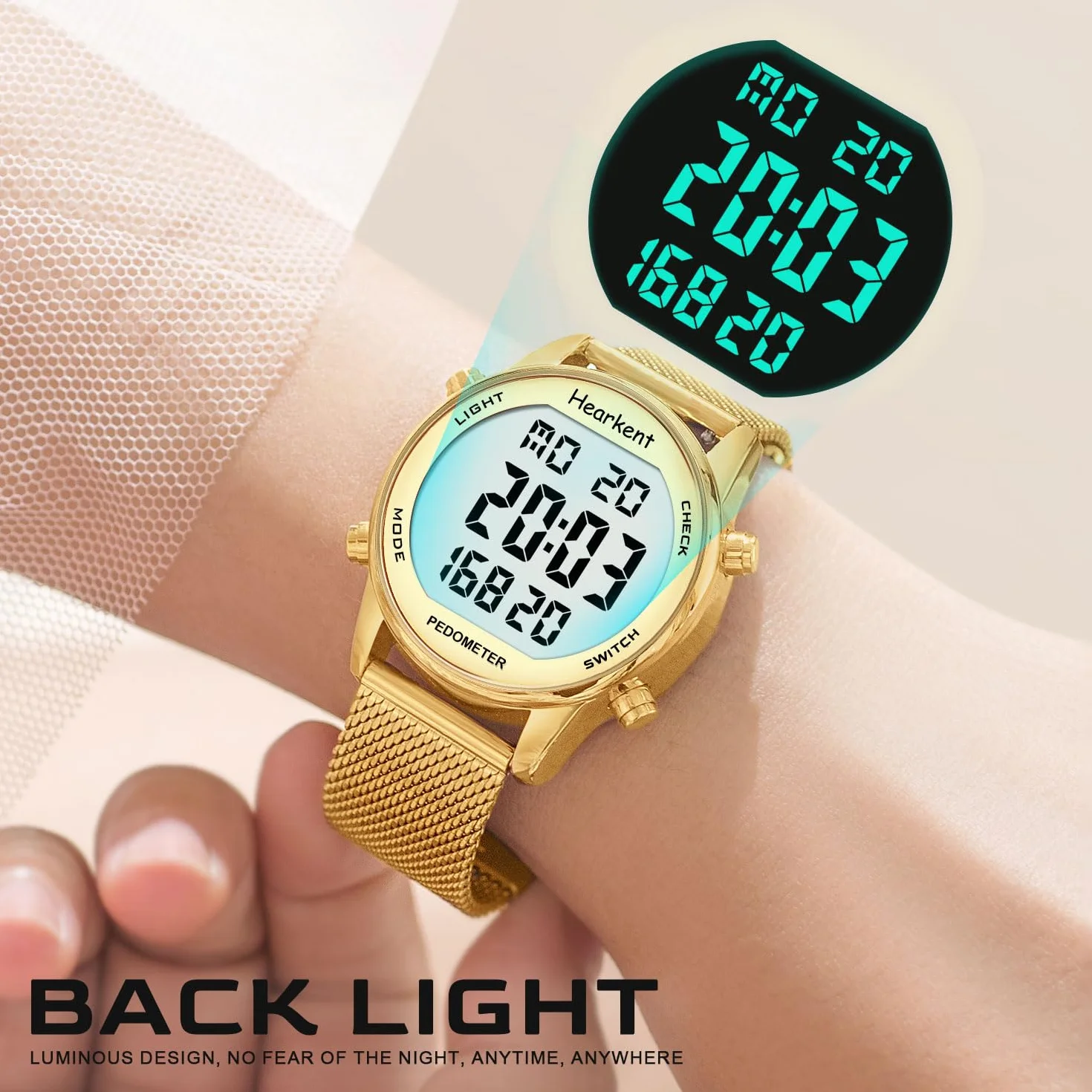 Hearkent Montre podomètre femme compteur calories étanche 30 m écran LCD marche activités quotidiennes