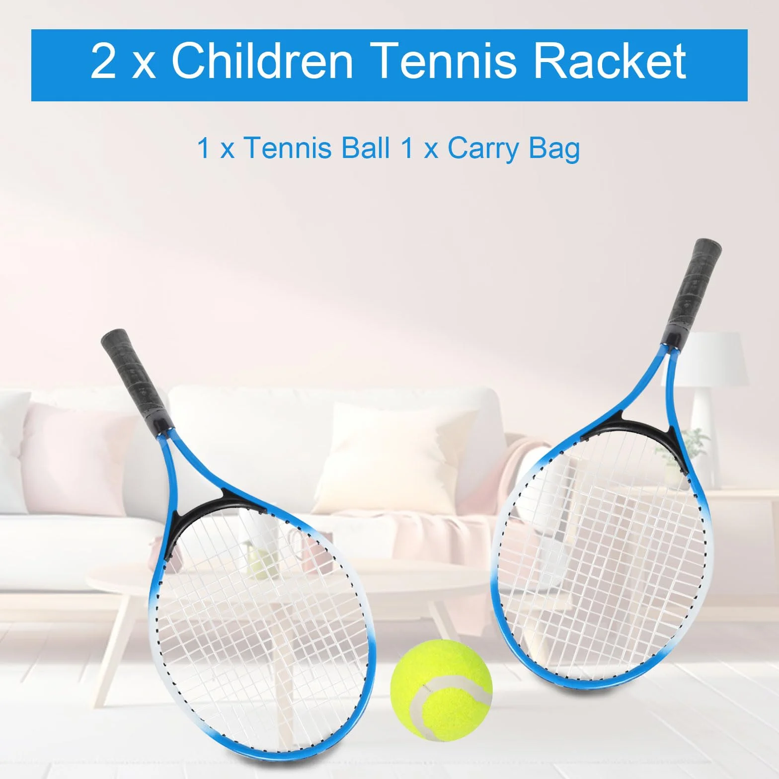 Raquette de Tennis Enfants Alliage de Fer Kit Démarrage Débutant avec Balle et Sac de Transport Bleu
