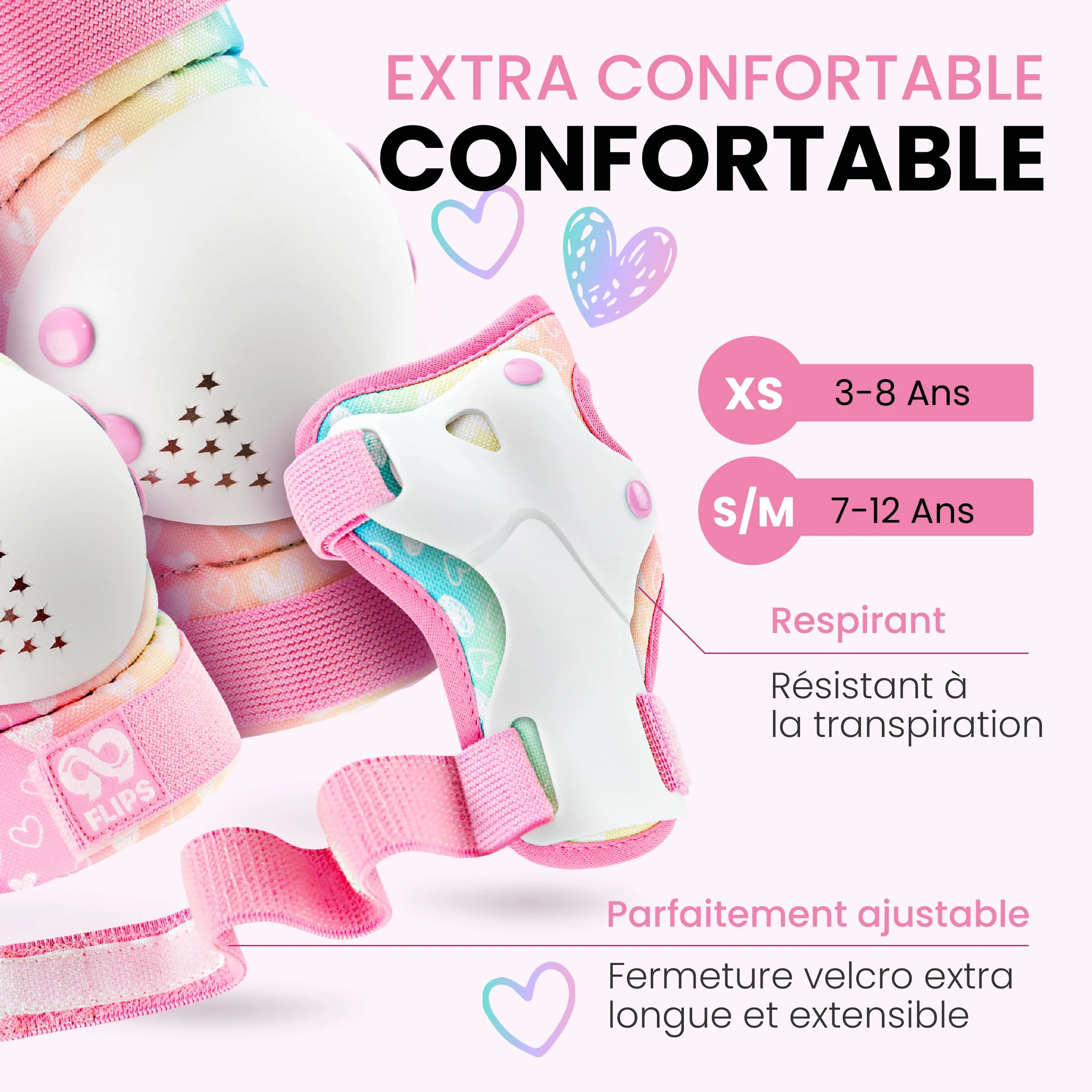 99FLIPS Protection Roller Enfant Fille 6pcs Set Licorne Genouillère Sac de Transport Skateboard Trotinette Skate Freestyle BMX Coude Rainbow