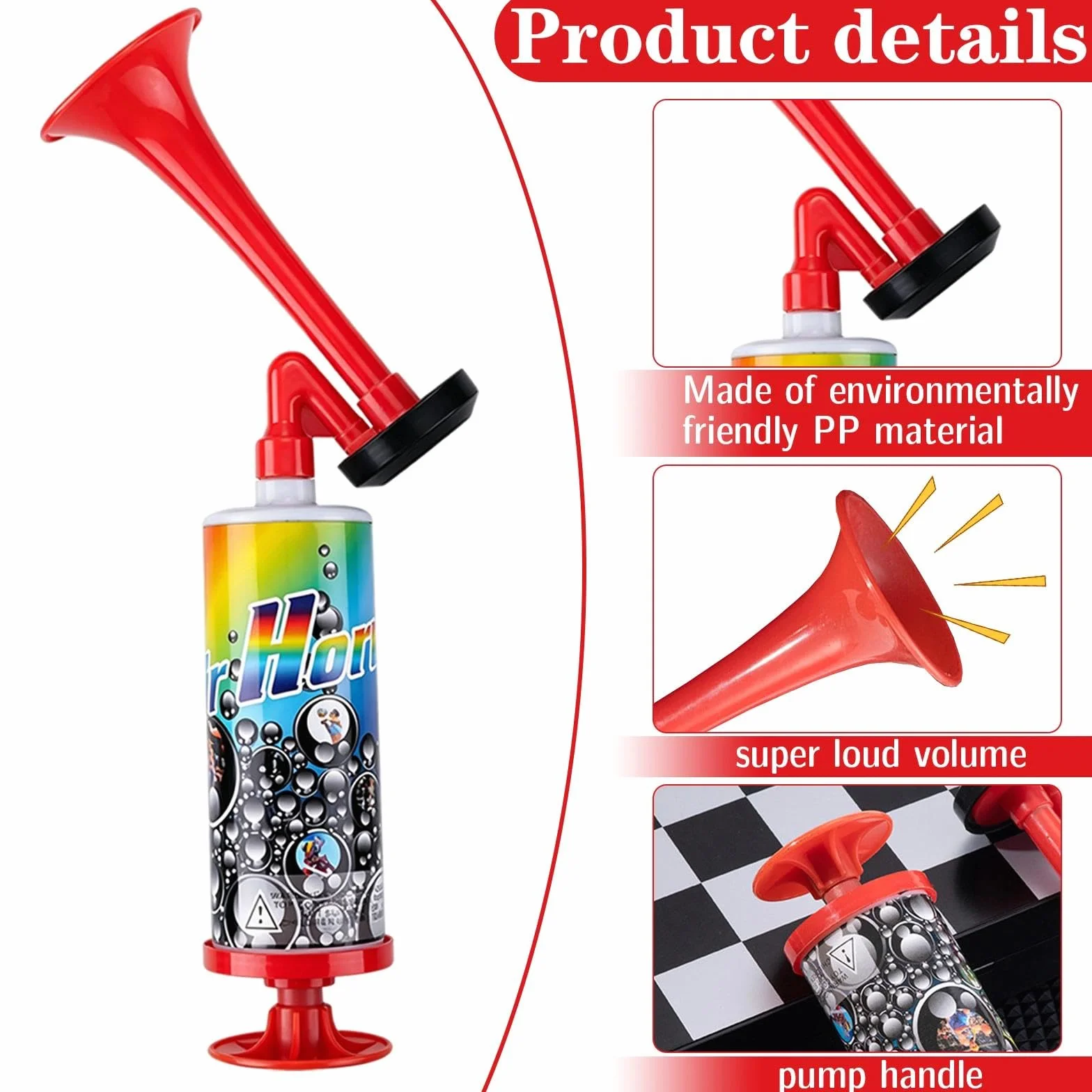 Trompette Supporter Corne de Brume Puissant Portable Vuvuzela 4 Pièces Rouge