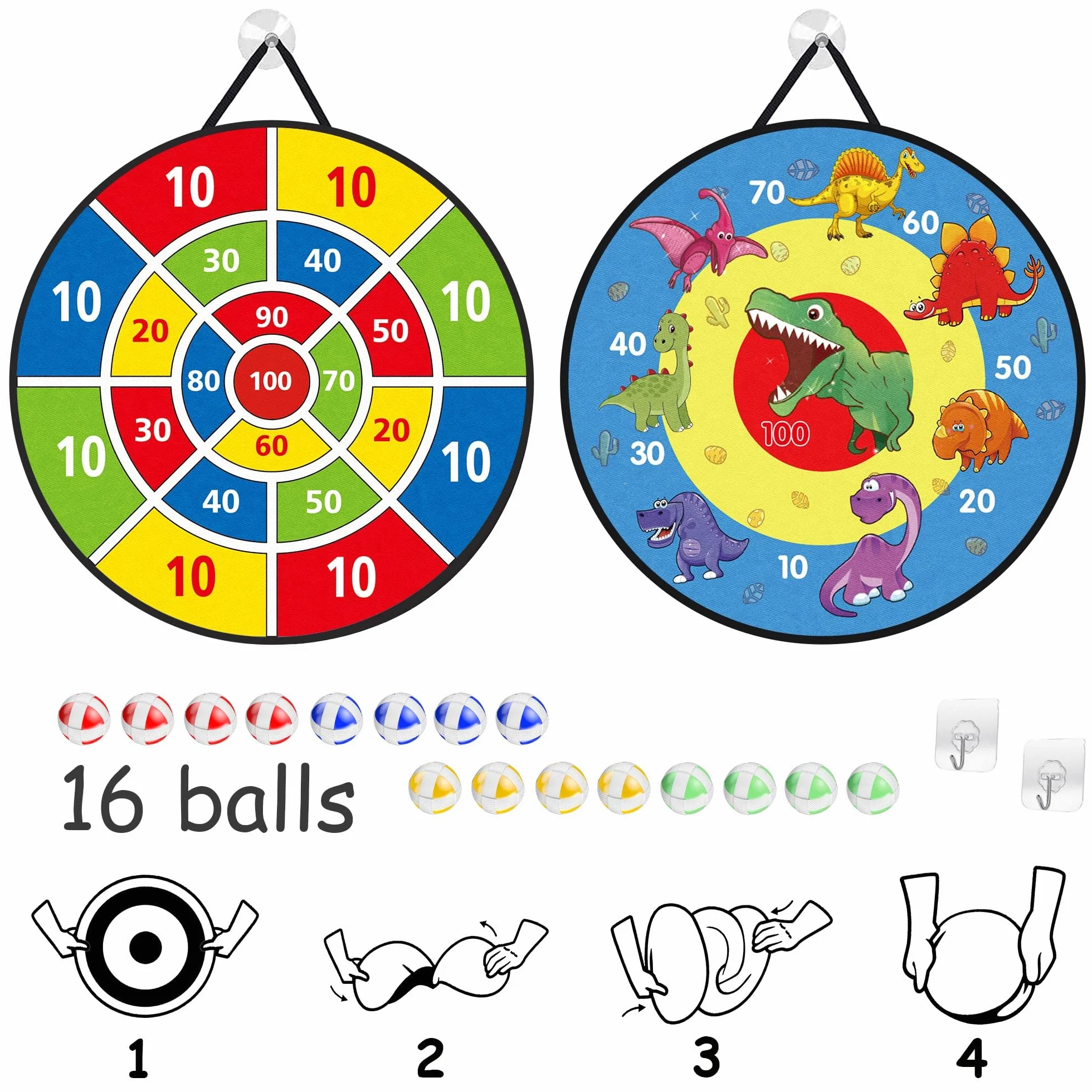 TOMYOU Cible de Fléchettes pour Enfants 66 cm 26 Pouces avec 16 Balles Jeu d'intérieur Extérieur