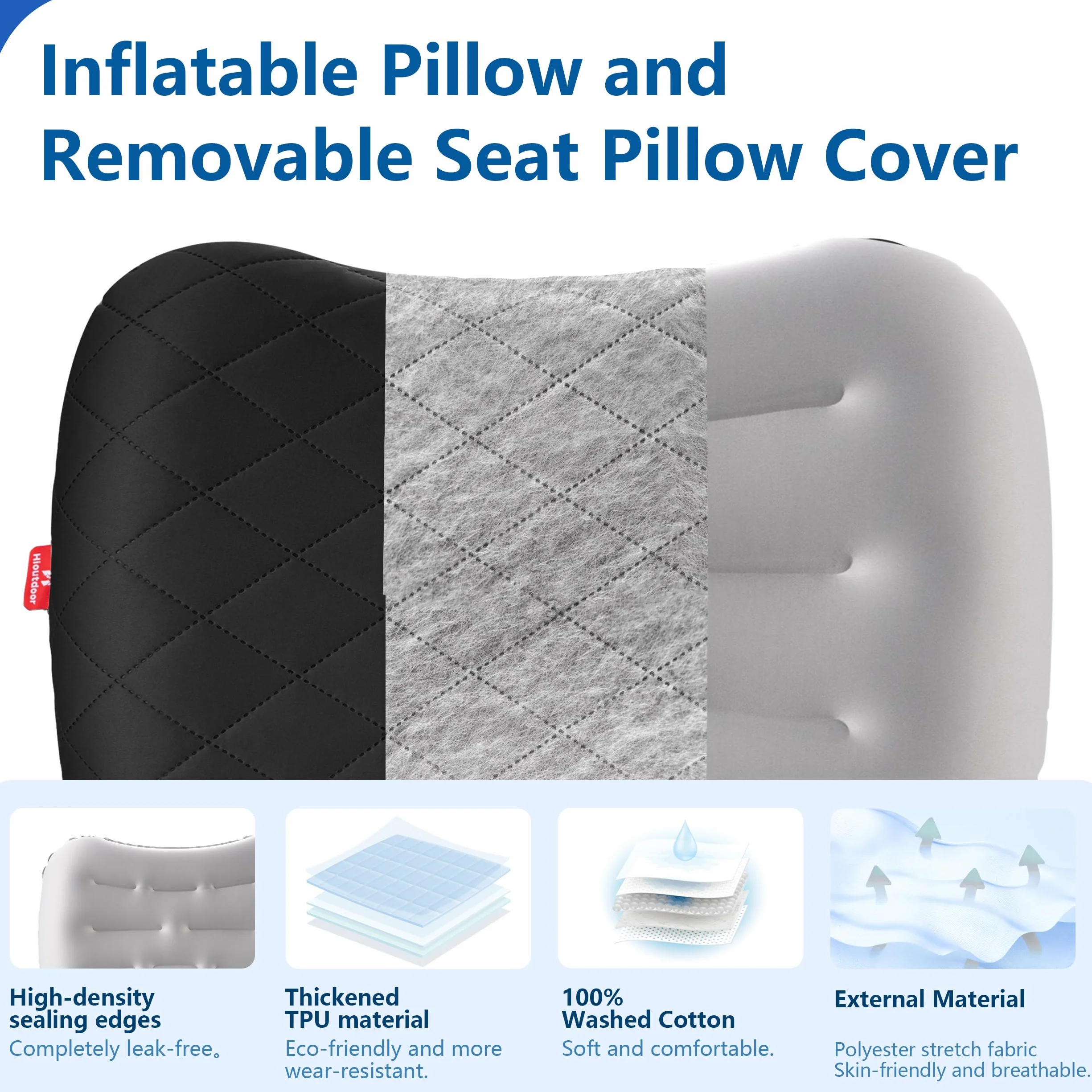 Hioutdoor Coussin Gonflable Oreiller Ergonomique Noire