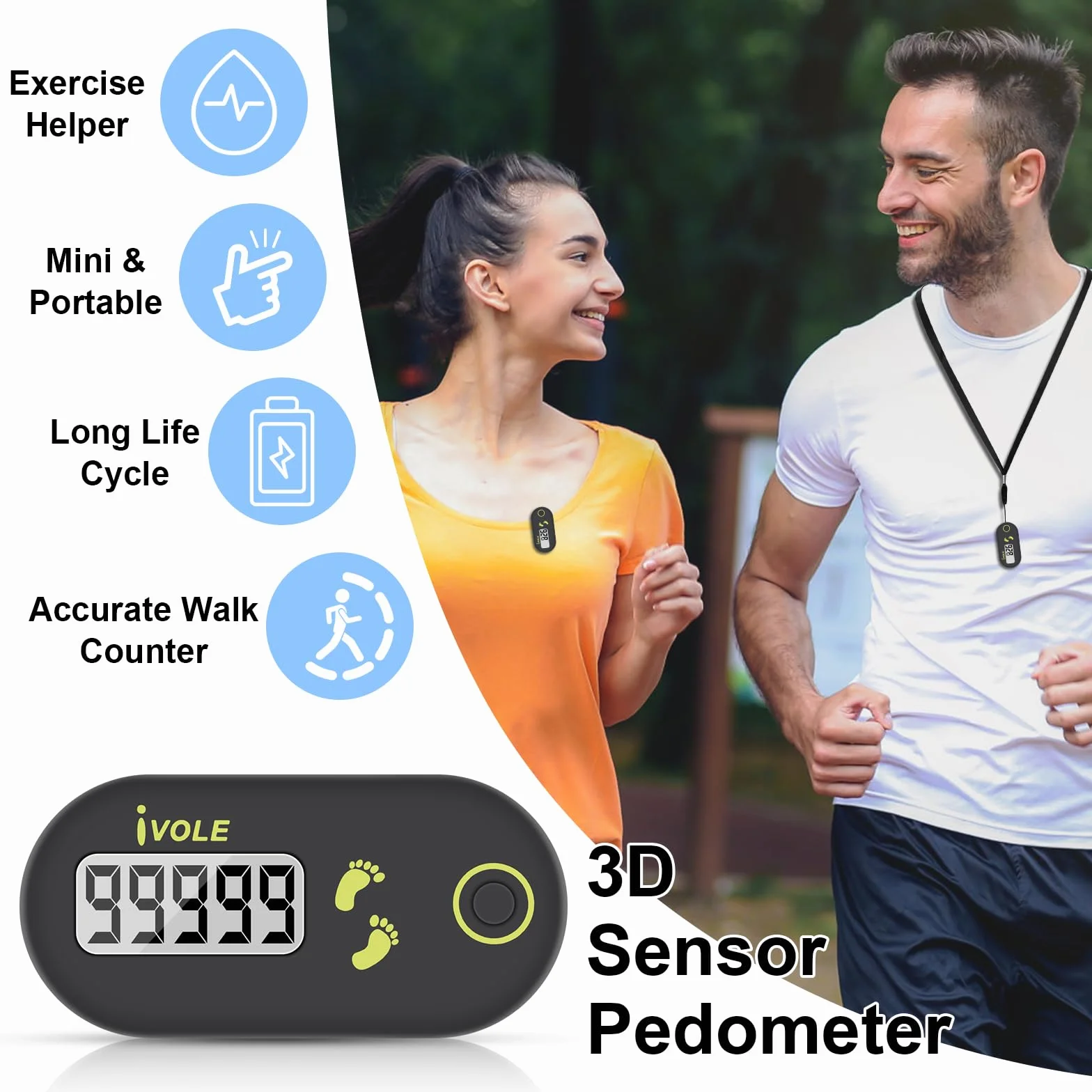 Czemo Mini Podomètre avec Lanière, Podomètre Portable pour Suivi des Pas et Distance
