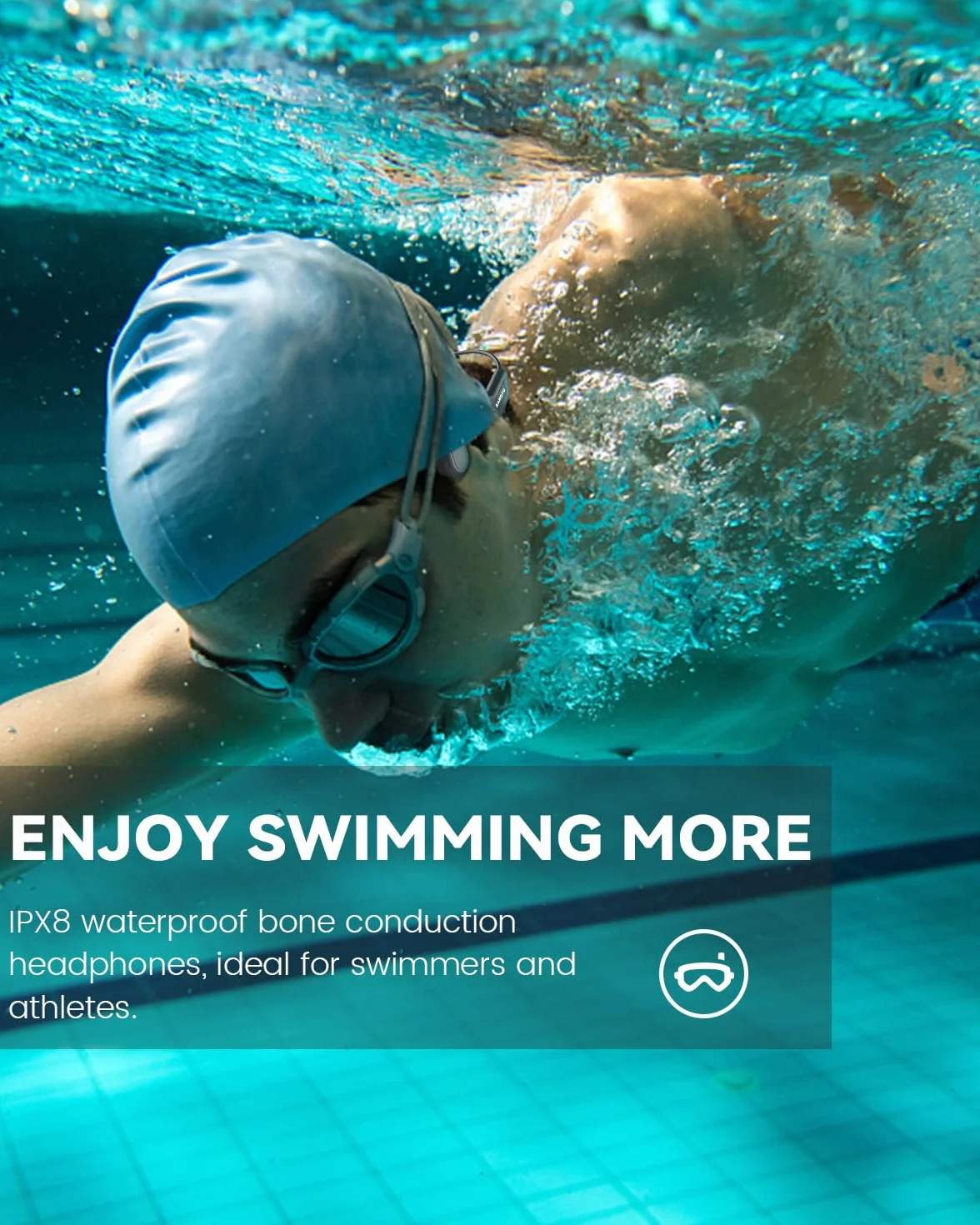 SANOTO Casque Conduction Osseuse Natation IPX8 Ecouteur Waterproof 32GB Bluetooth 5.3