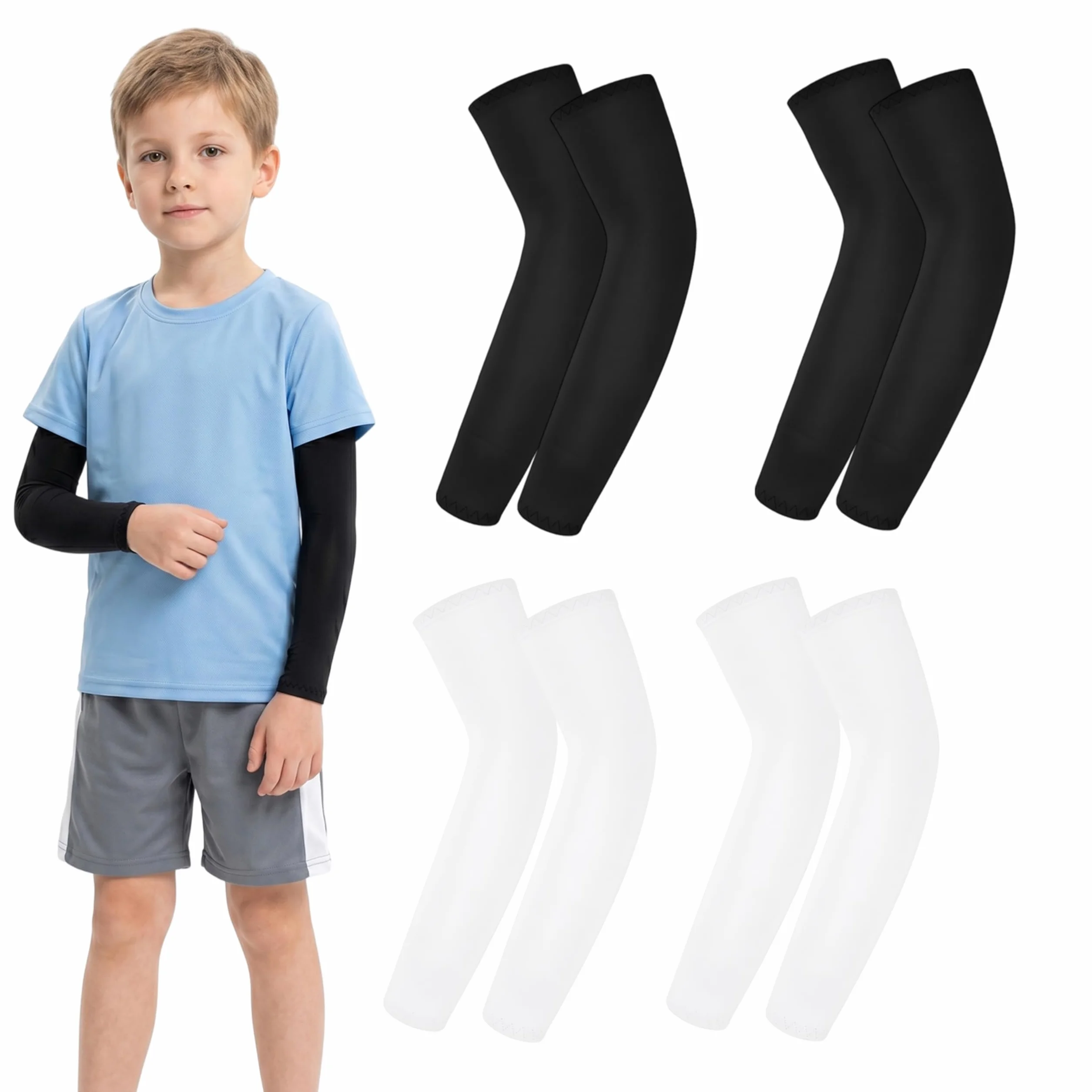 Lot de 4 paires de manchons enfant Protection UV sport basket-ball volley-ball football élastiques 4-12 ans