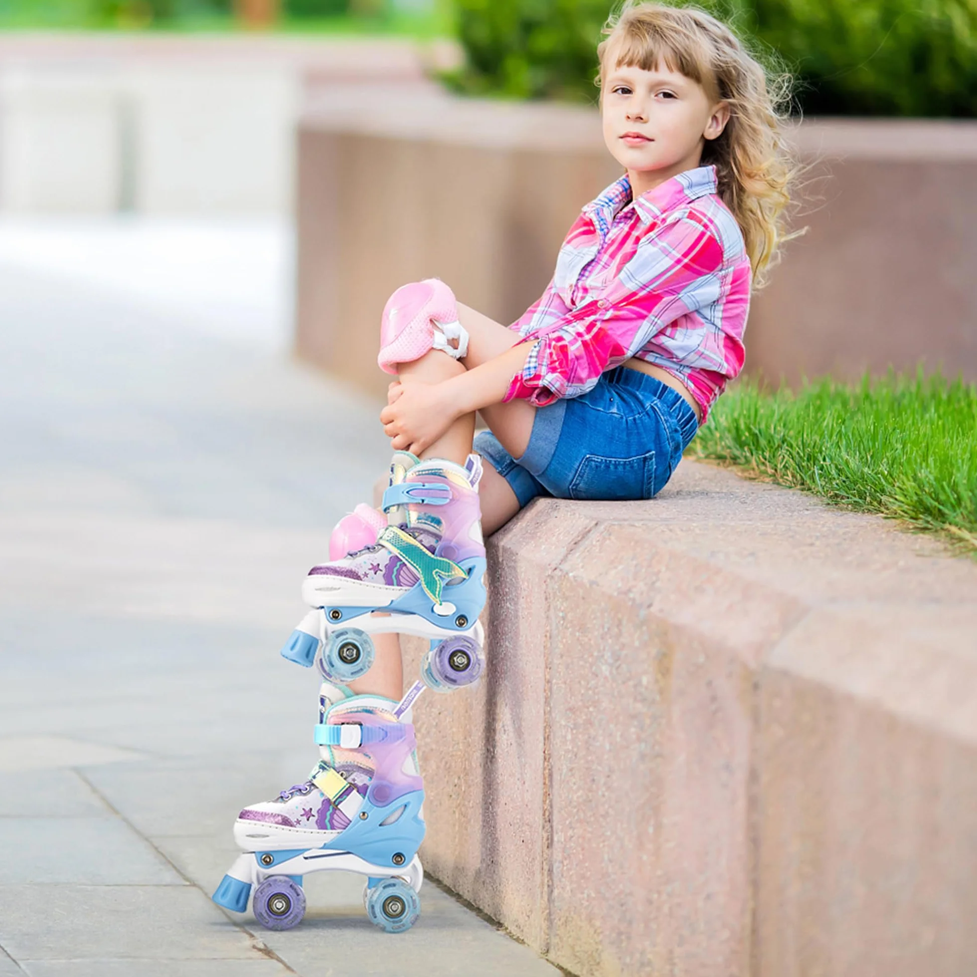 Nemone Sirènes Patins à roulettes Filles Réglable 4 Roues pour Enfants et Débutants Cadeau Noël Anniversaire