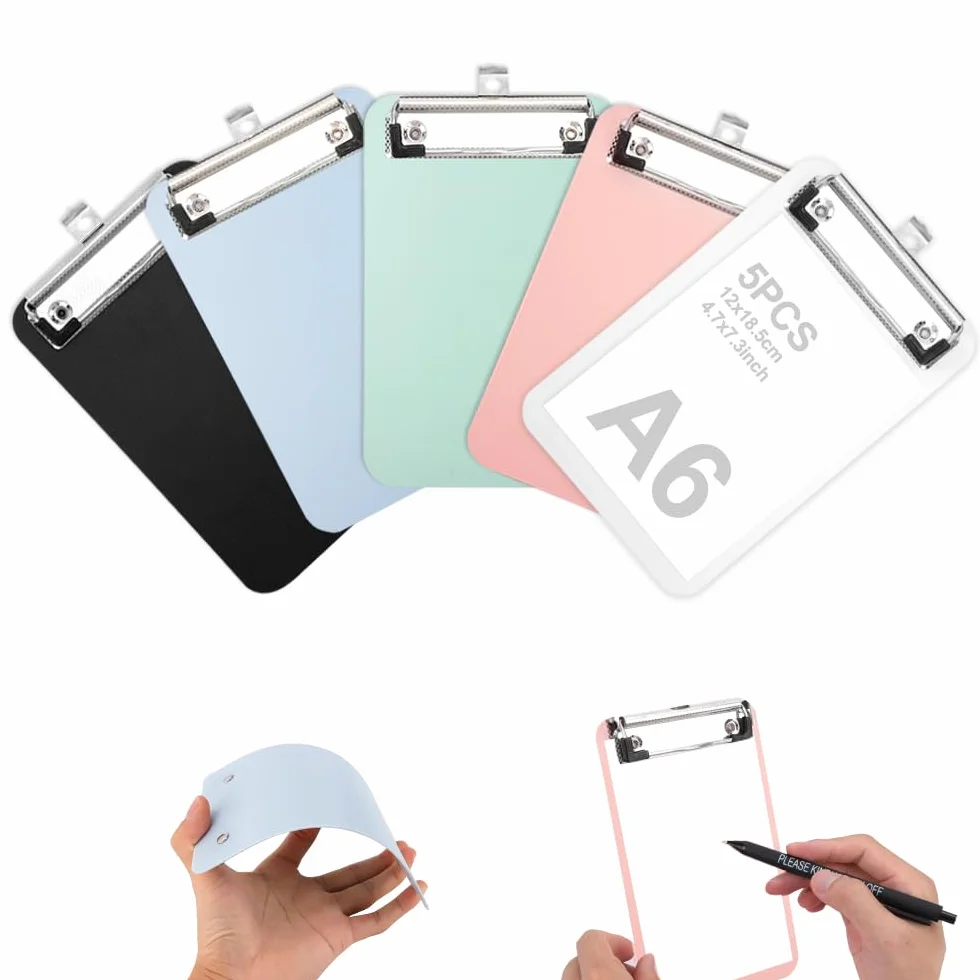 Mini Porte Bloc avec Pince 18 x 12,5 cm Planchettes à Pince en Plastique 5 Couleurs pour Infirmières Étudiants Employés de Bureau
