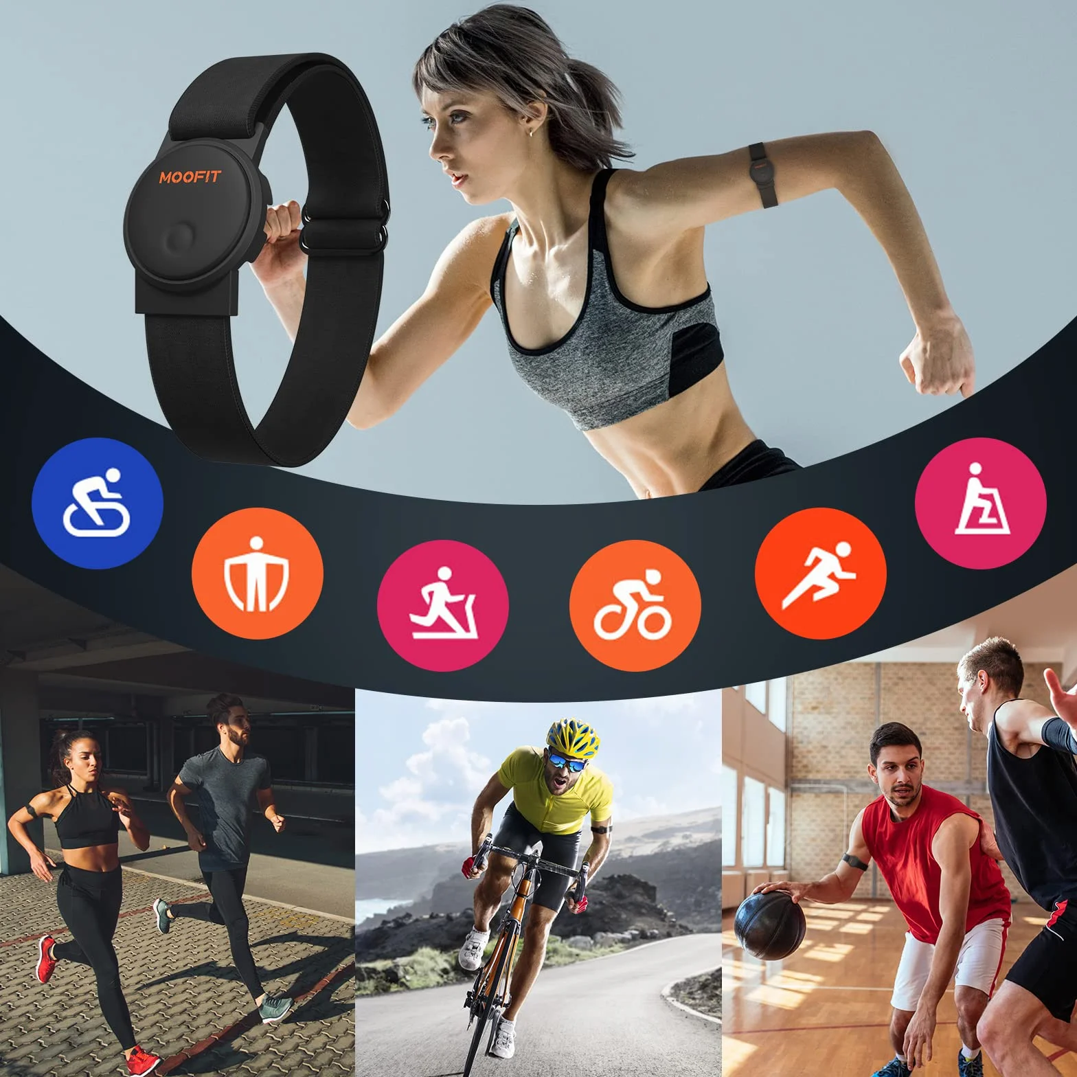 Moofit HW401 Cardiofrequencemetre Brassard Rechargeable Bluetooth Ant+ IP67 Étanche