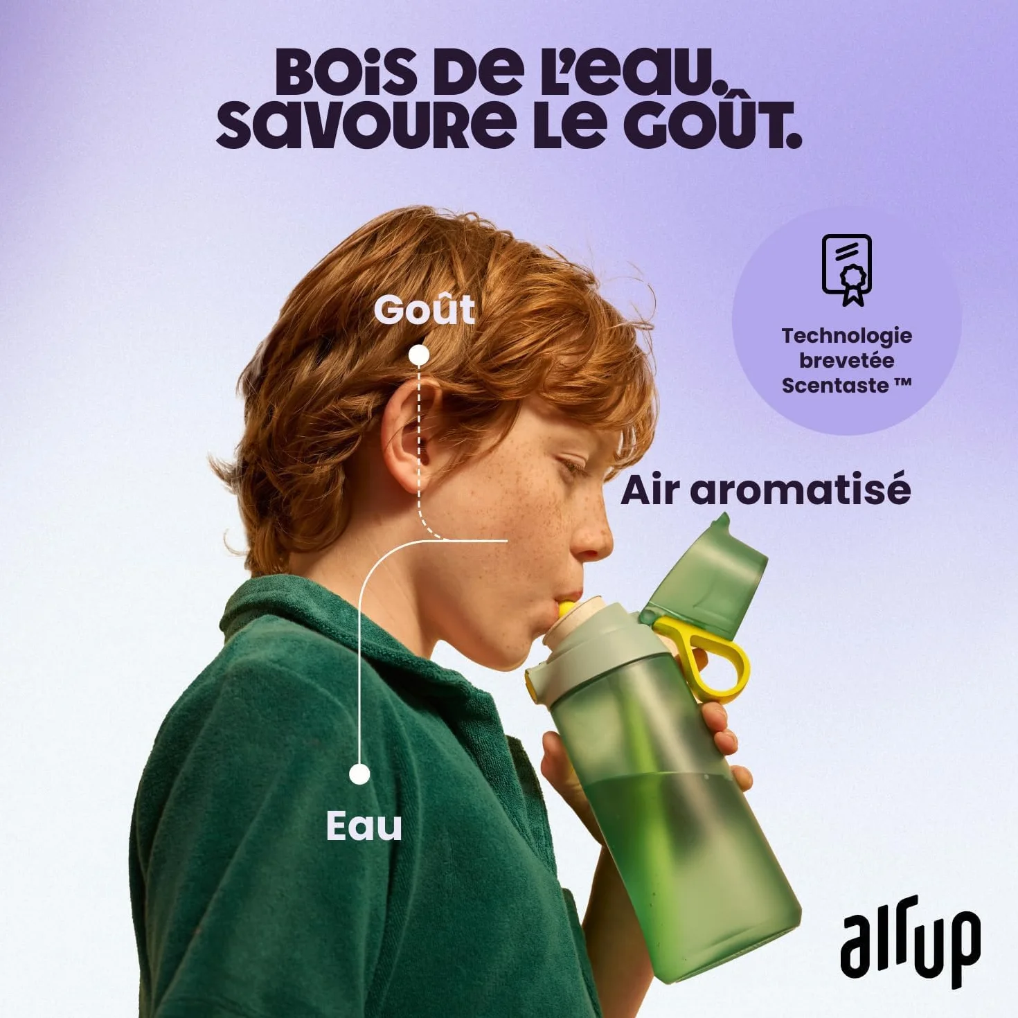Air Up Gourde Click Squid Purple Pack de démarrage 600 ml sans sucre, passe au lave-vaisselle, sans BPA