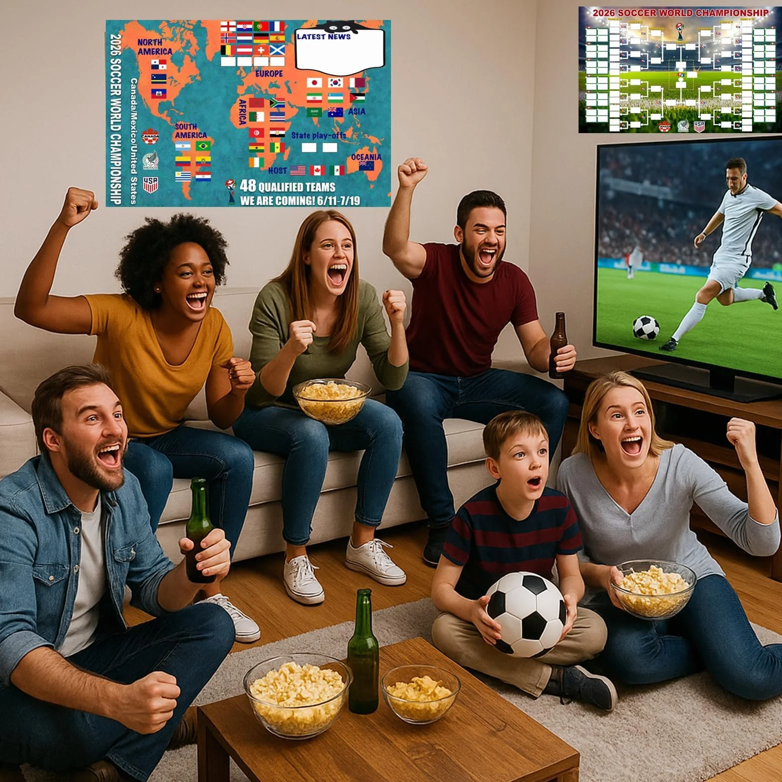 Affiche Coupe du Monde 2026 Double Face 77x54 cm Décoration Football
