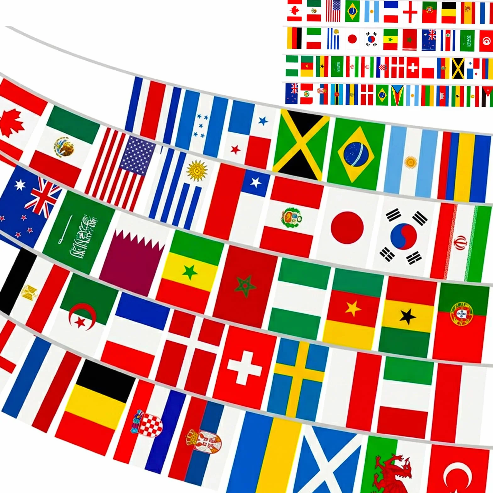 Guirlande de fanions internationaux 13 m 50 pays décorations jardin fête football bannières extérieures étanches événements sportifs