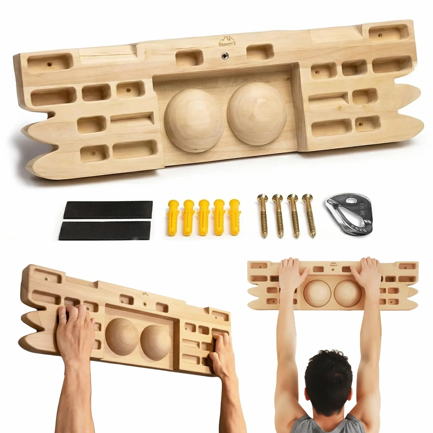 GravitX Planche d’Escalade en Bois 65 cm Fingerboard Multiprises 18-45 mm Accroche Murale