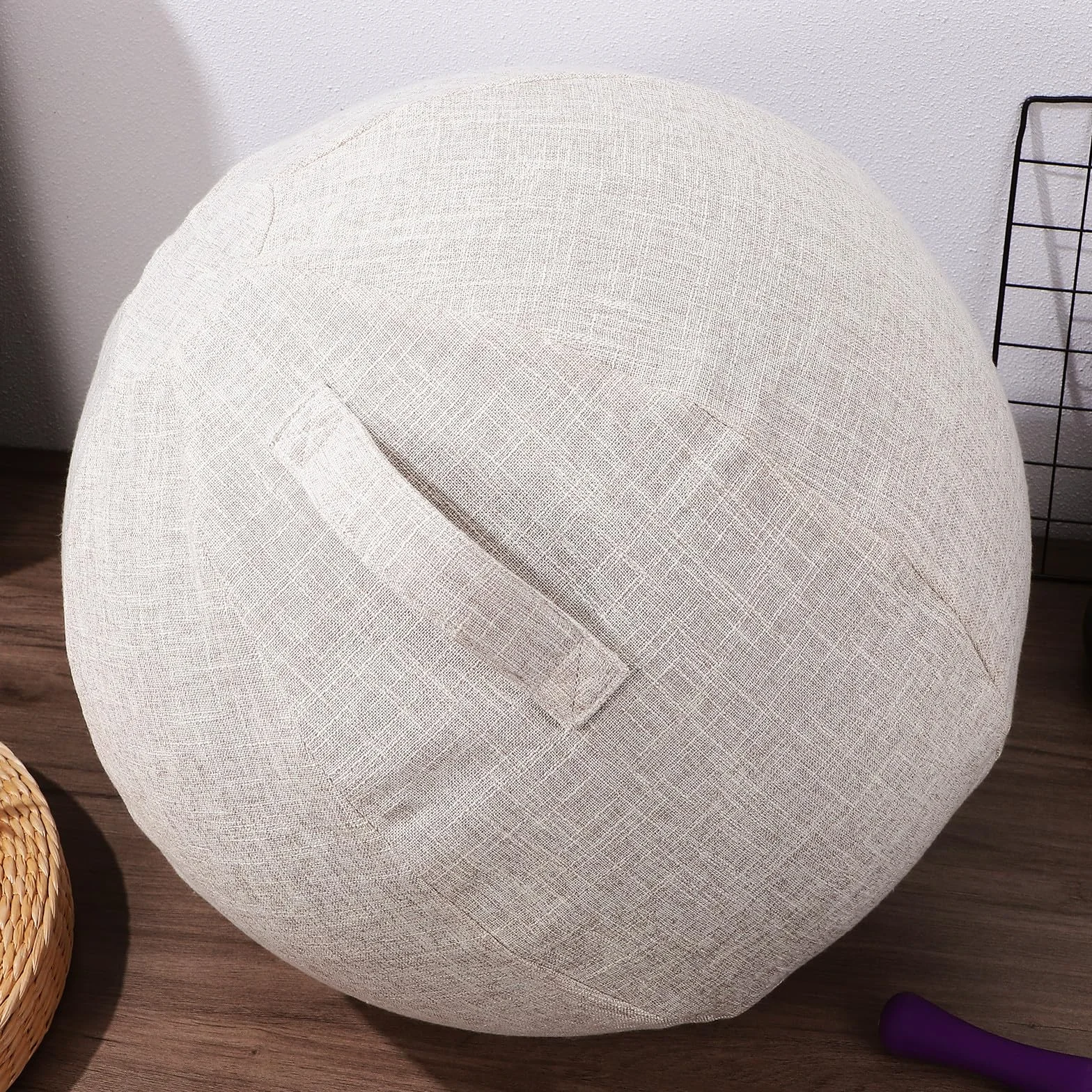 Housse en coton et lin pour ballon de gymnastique 55 cm antidérapante lavable fitness yoga beige