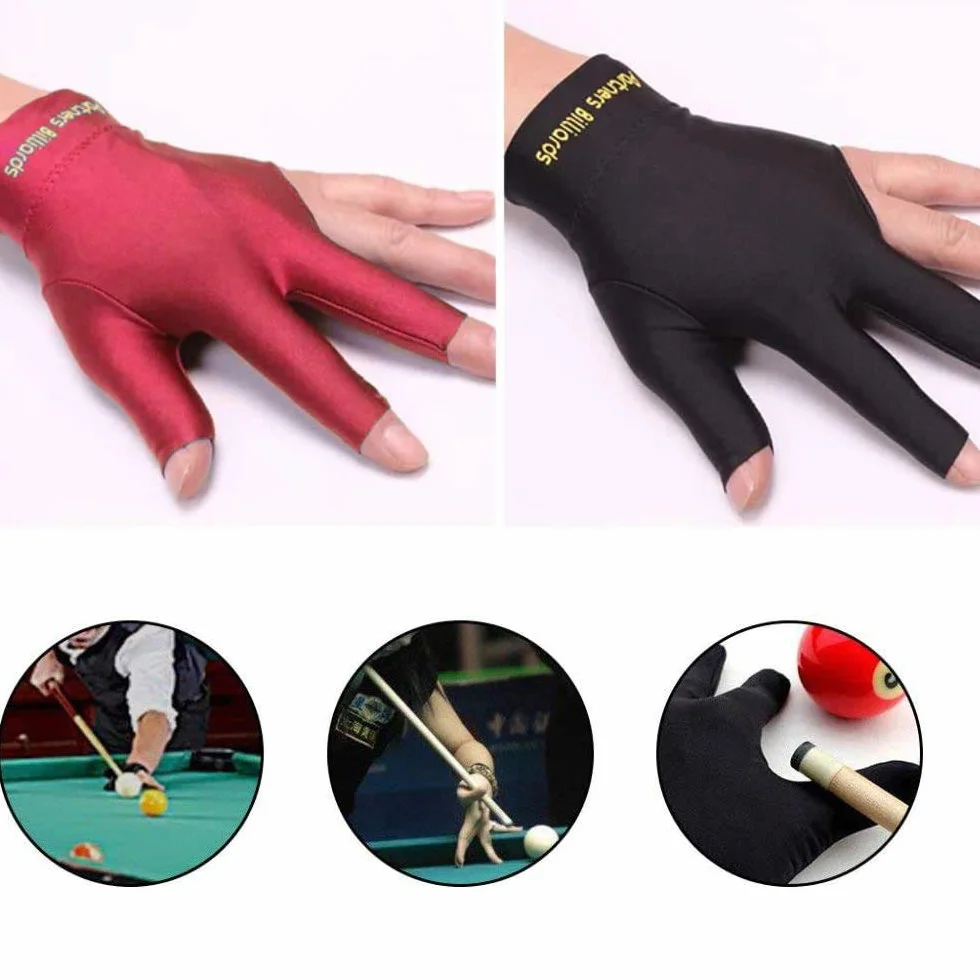 POFET Lot de 4 Gants de Queue de Billard élastiques en Lycra pour Main Gauche 3 Doigts Billard Snooker (Rouge, Bleu, Noir, Gris)
