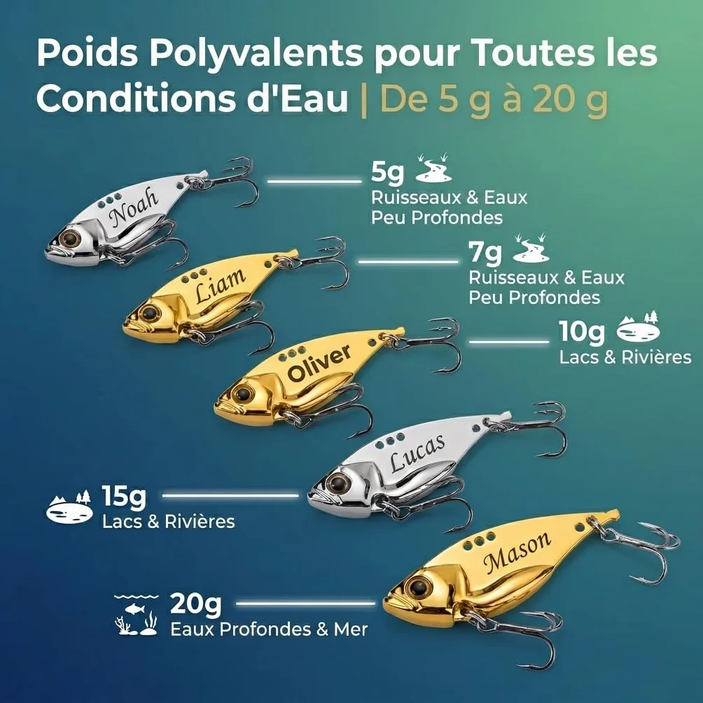 Cadeau Fête des Pères Leurre Pêche Personnalisé avec Texte Gravé Boîte en Bois Accessoires de Pêche pour Homme