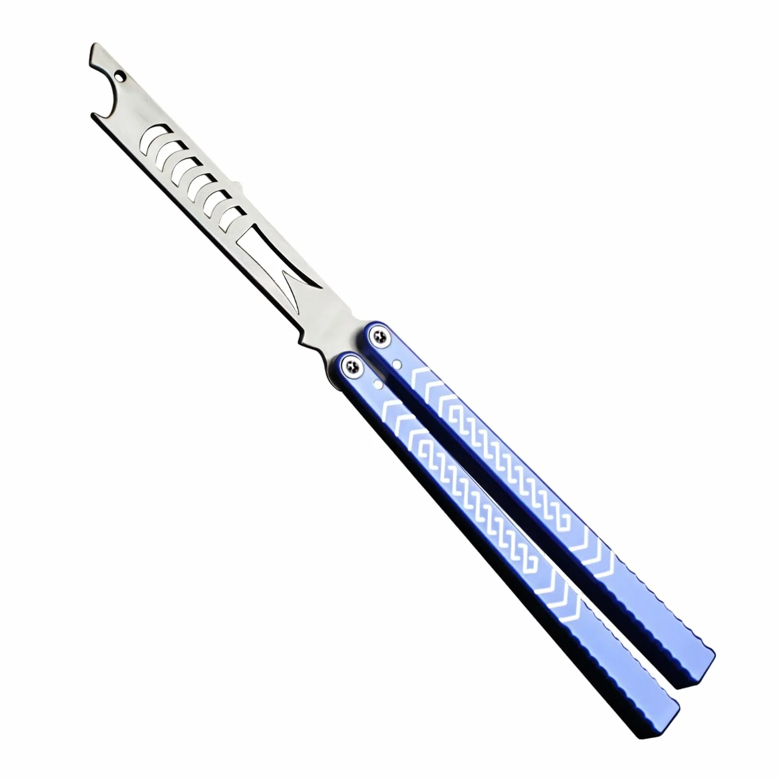 Balisong Trainer en aluminium 9,8 cm bords fins rotation 180° design pivotant une pièce