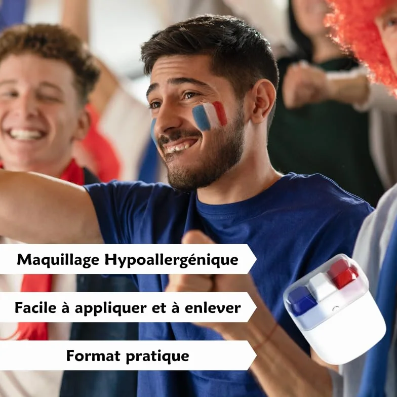 Kit Supporters Français Drapeau Cape & Stick de Maquillage Bleu-Blanc-Rouge France