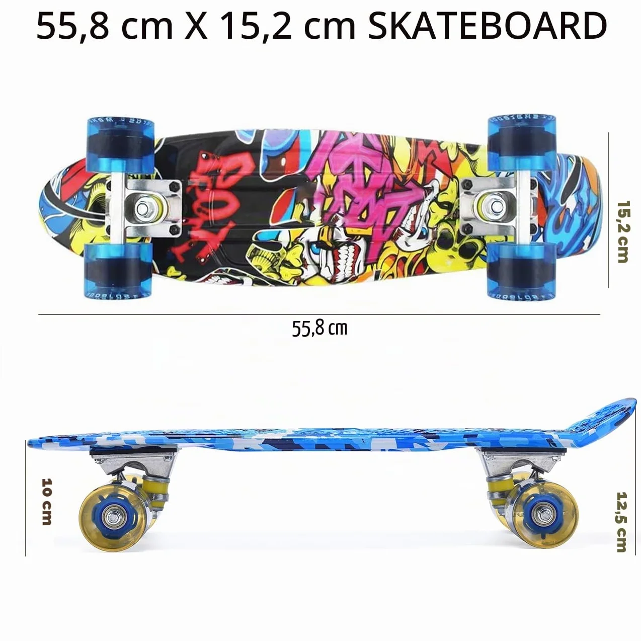 ERNAN Mini Cruiser Skateboard Complet 22" Enfants Roues LED