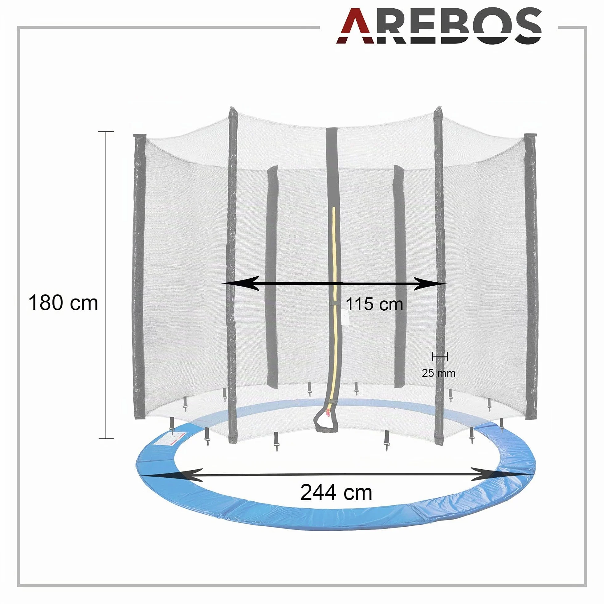 Arebos Coussin de Protection pour Trampoline avec Filet 244 cm 305 cm 366 cm 396 cm 430 cm 460 cm 490 cm