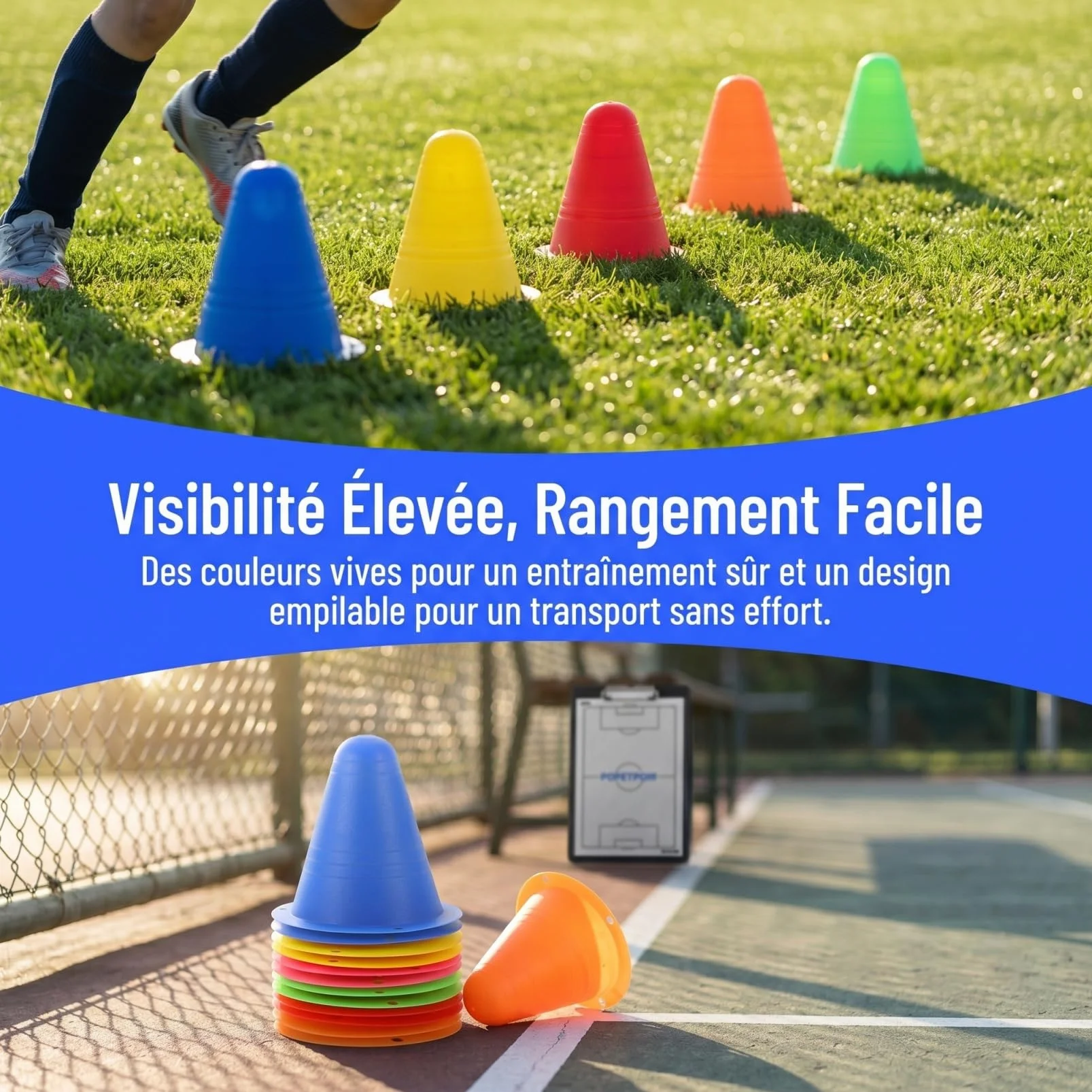 POPETPOP 12 Pièces Cônes d'Agilité Empilables Plastiques Légers pour Enfants Football Patinage Roller Entraînement
