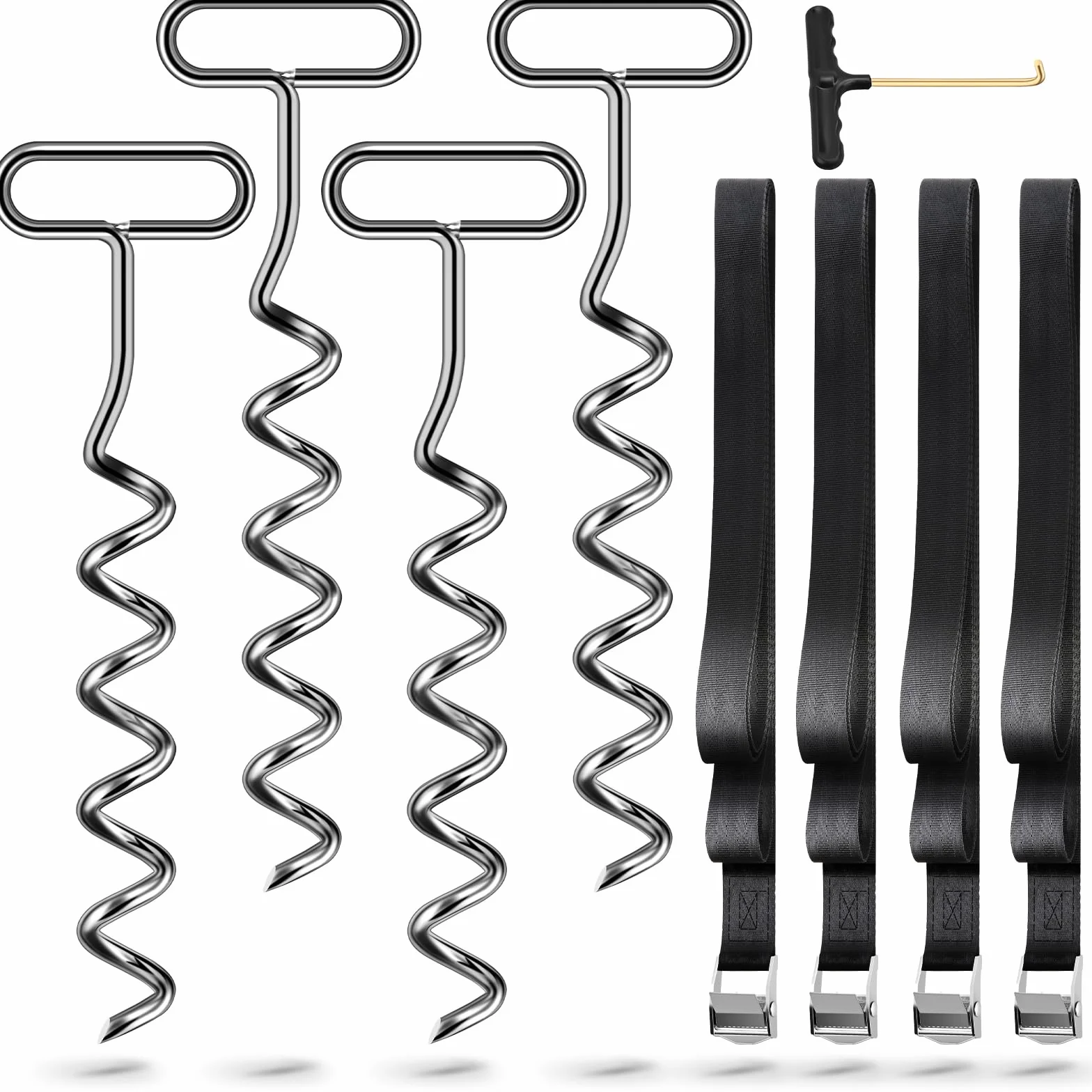 Kit d'ancrage au Sol 4 pièces pour Trampoline, Chevilles en Spirale Acier
