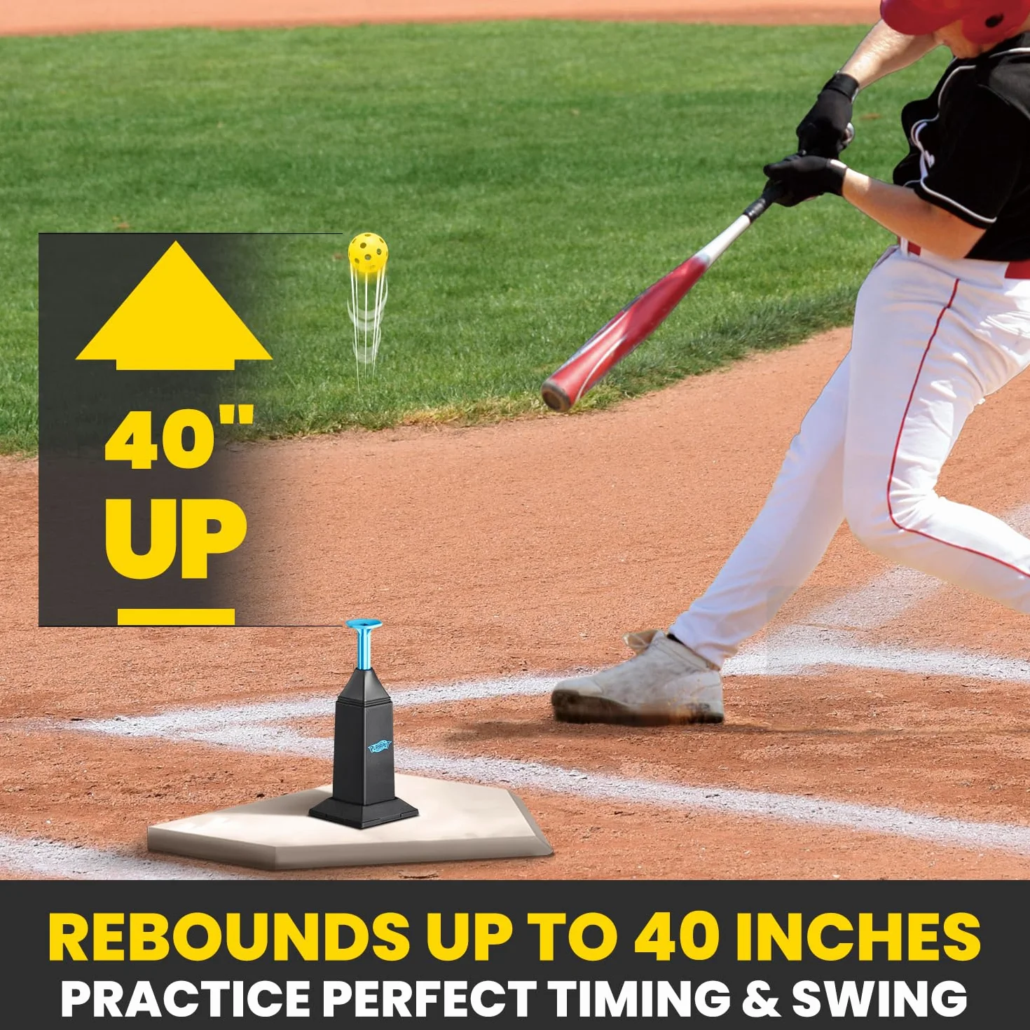 Machine à lancer portable baseball softball 101,6 cm 12 balles pratique swing équipement entraînement