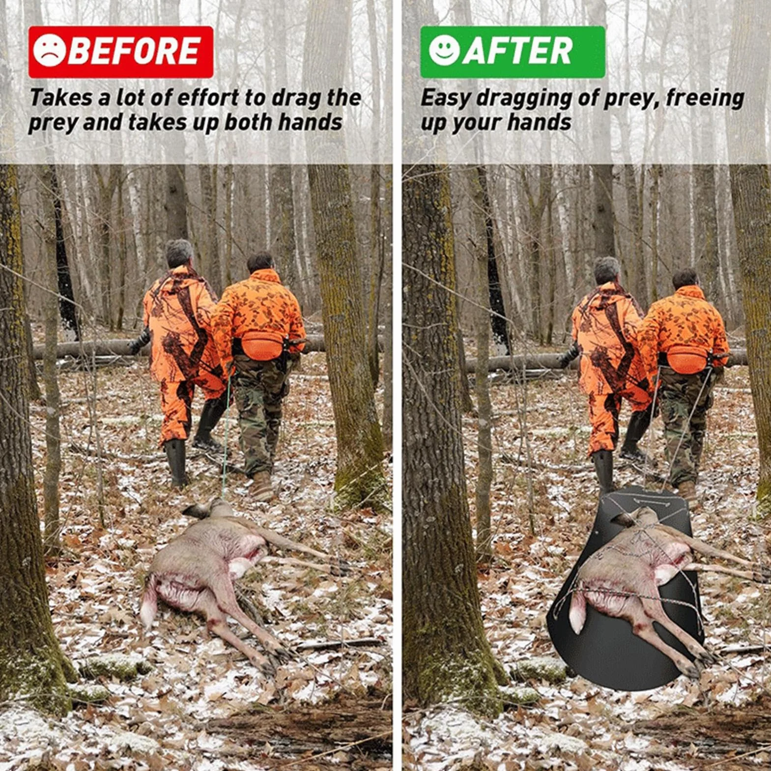 Traîneau de cerf - Transporteur de gibier portable avec corde, pour chasse, pêche sur glace et chiens