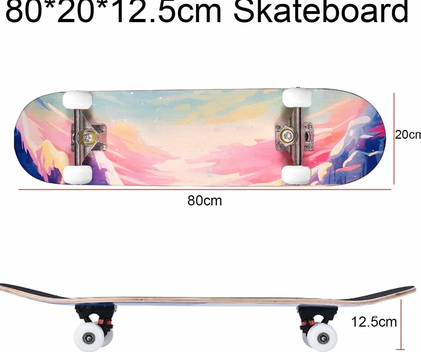 ERNAN Skateboard 80x20cm Adulte Enfant Débutant Plateau 7 Plis Érable Alpin Roulement ABEC-7 T-Tool