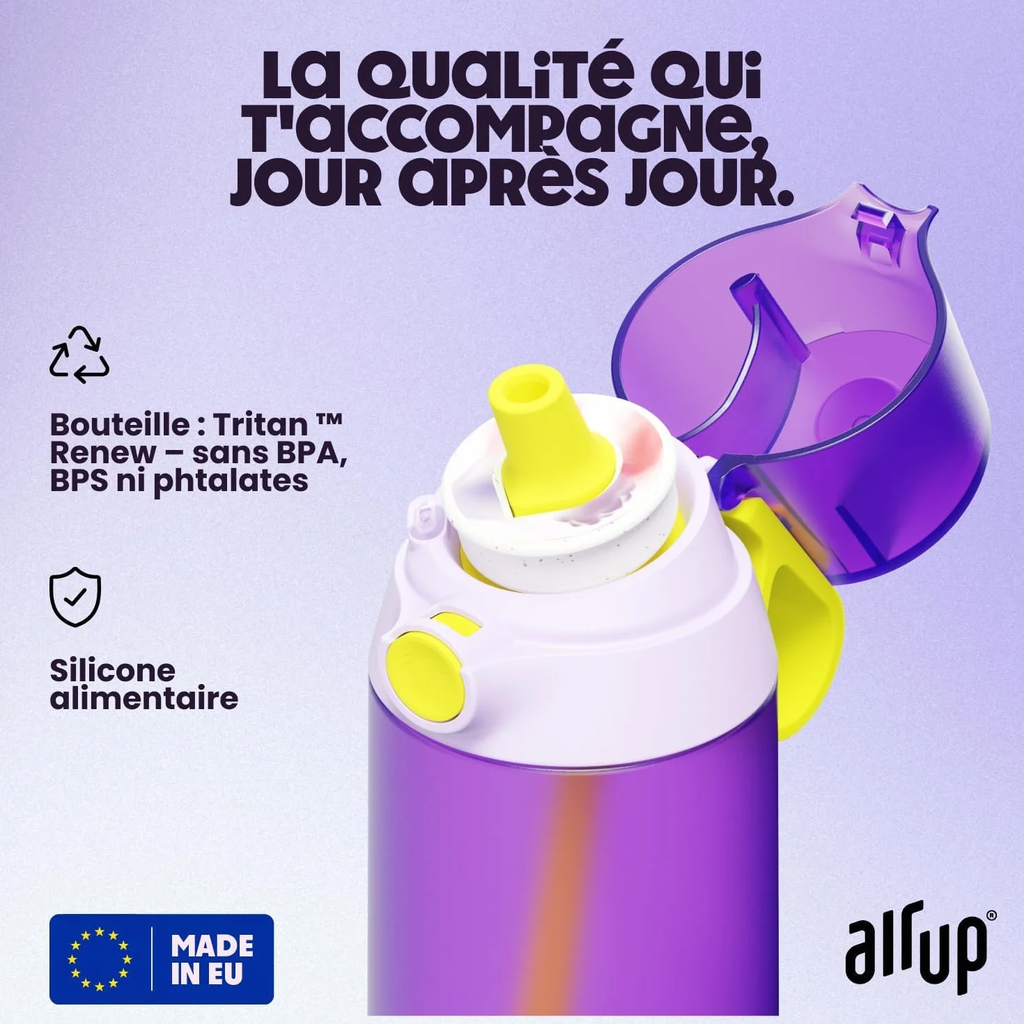 Air Up Gourde Click Squid Purple Pack de démarrage 600 ml sans sucre, passe au lave-vaisselle, sans BPA