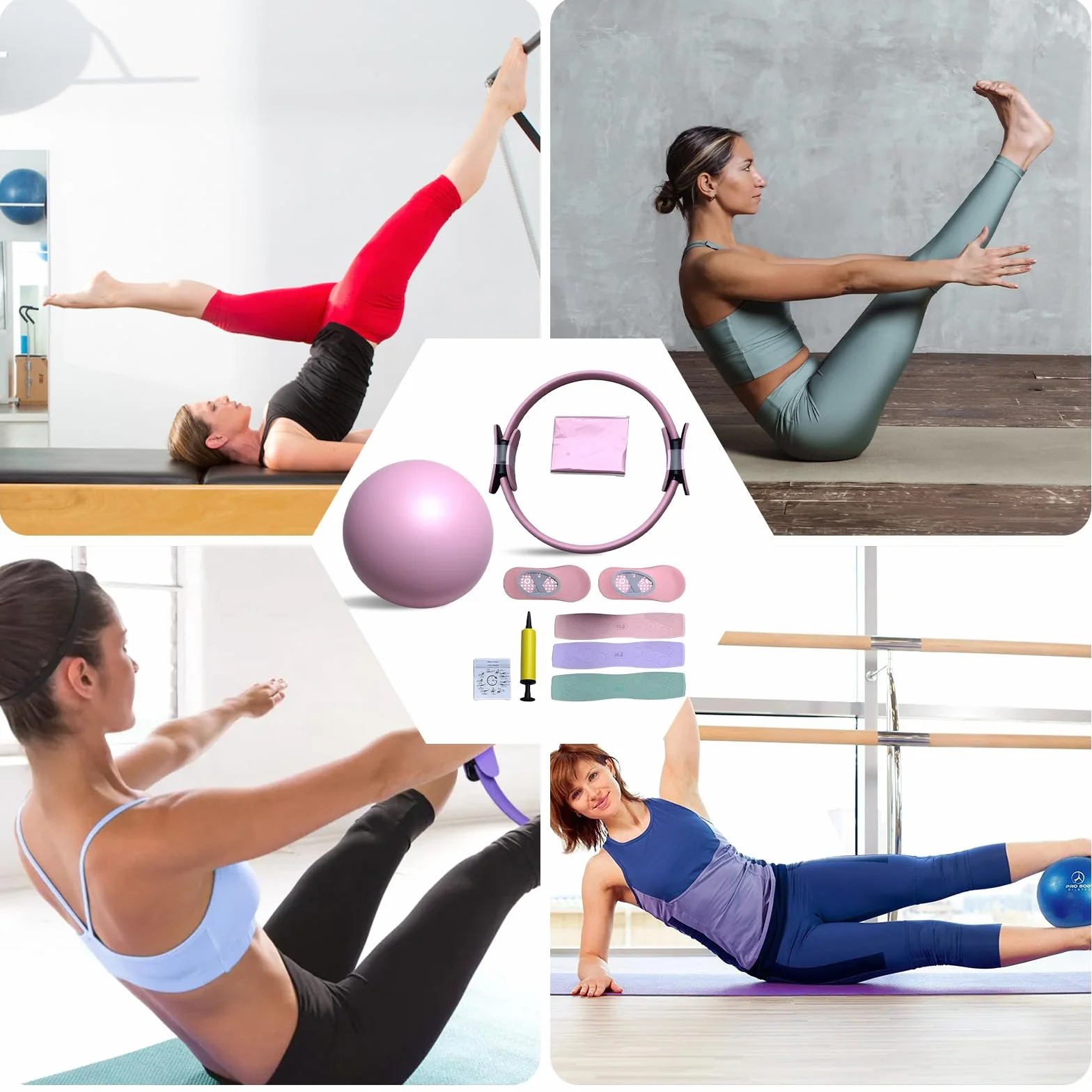 Kit de Pilates Essential avec Anneau, Bandes de Résistance, Balle et Chaussettes