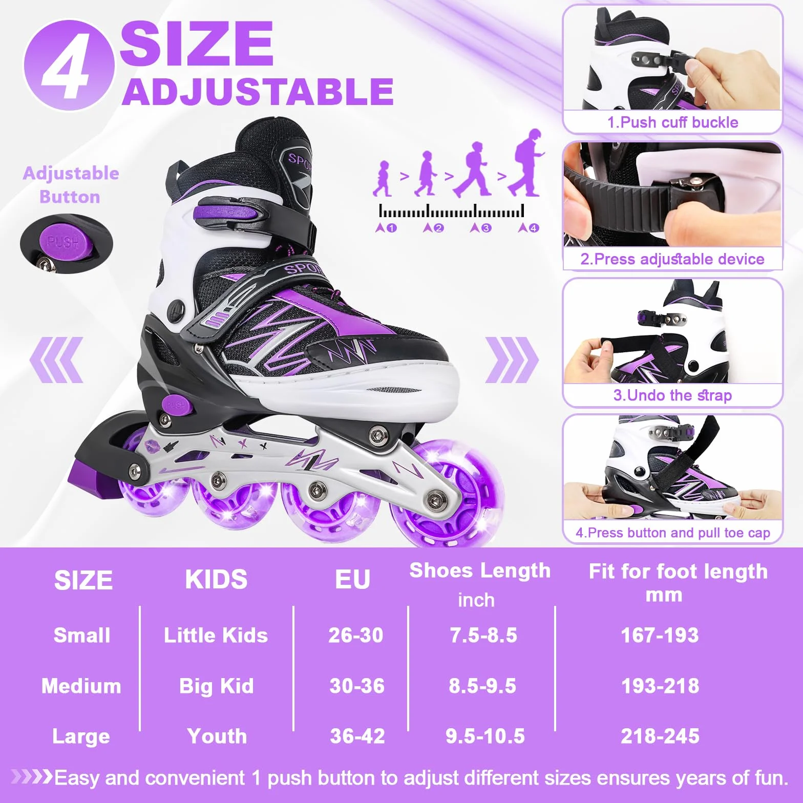 Patins à Roues alignées Ajustables pour Enfants avec Roues Lumineuses, Débutants