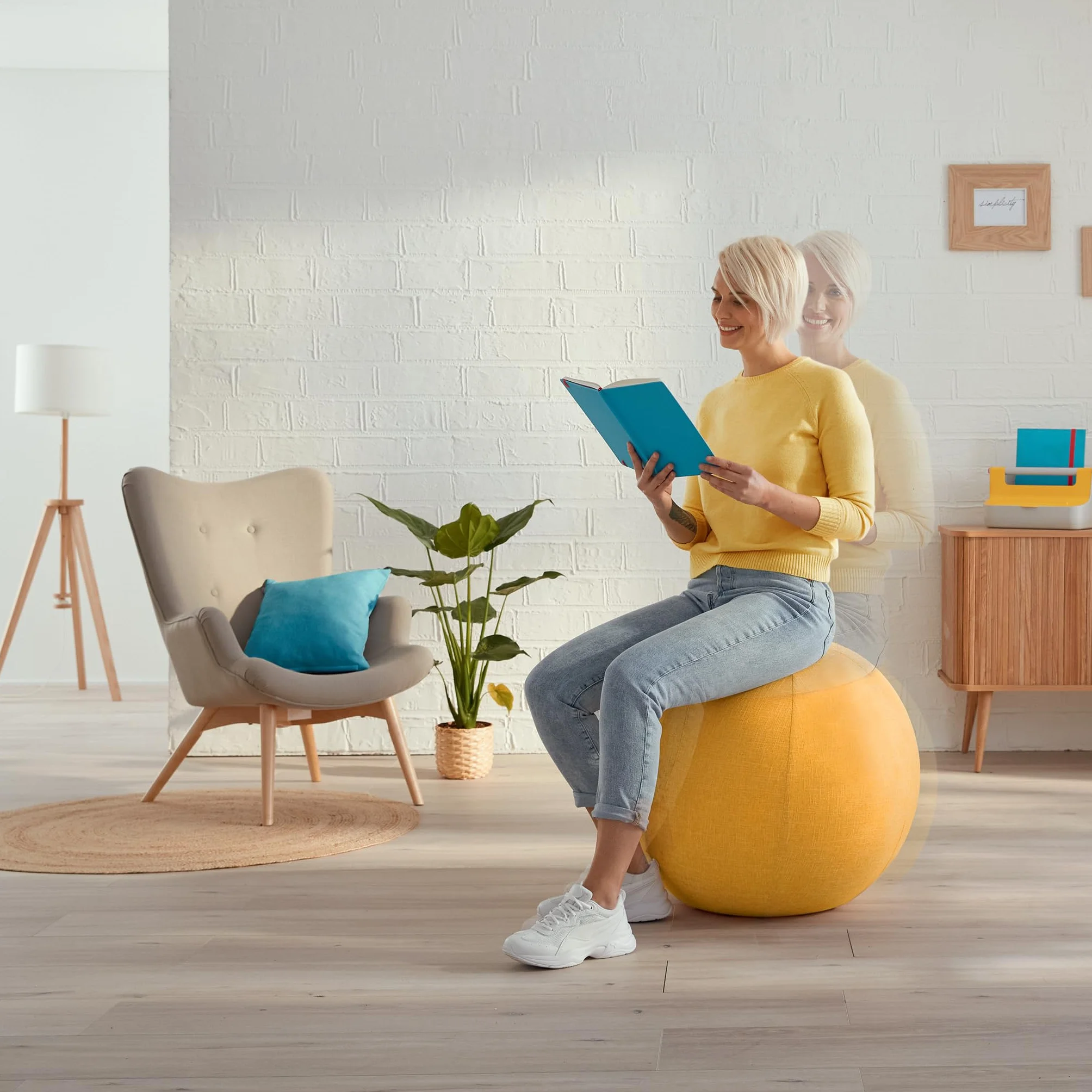 Leitz Siège Ballon Ergonomique Bureau 65 cm Housse Tissu Balle d'Assise Pompe Air Manuelle Ergo Cosy