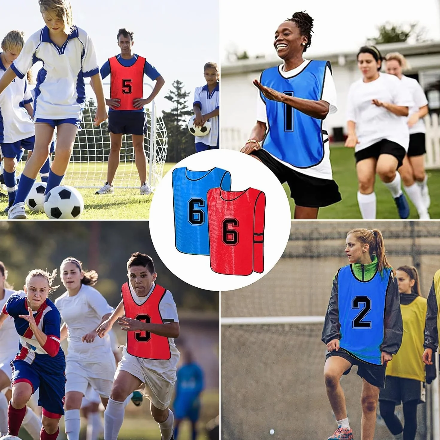 Maillots d'entraînement réversibles numérotés 24 pièces football basket-ball 47x70 cm Rouge/Bleu