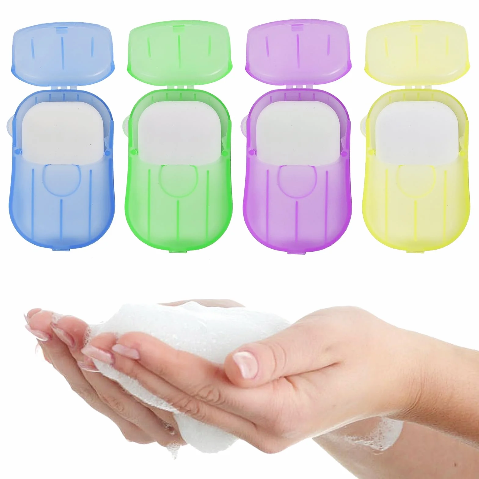 Feuille de Savon 4 Boîtes Portable Savon de Papier avec Boîte en Plastique pour Voyage Camping