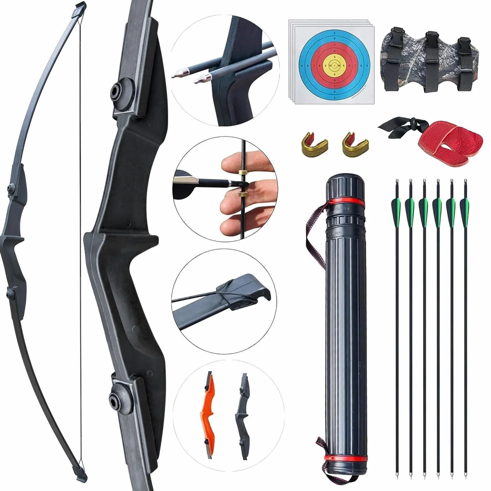 Ensemble de tir à l'arc D&Q 30 LB 40 LB Droit Durable pour Débutant Adulte Plein air