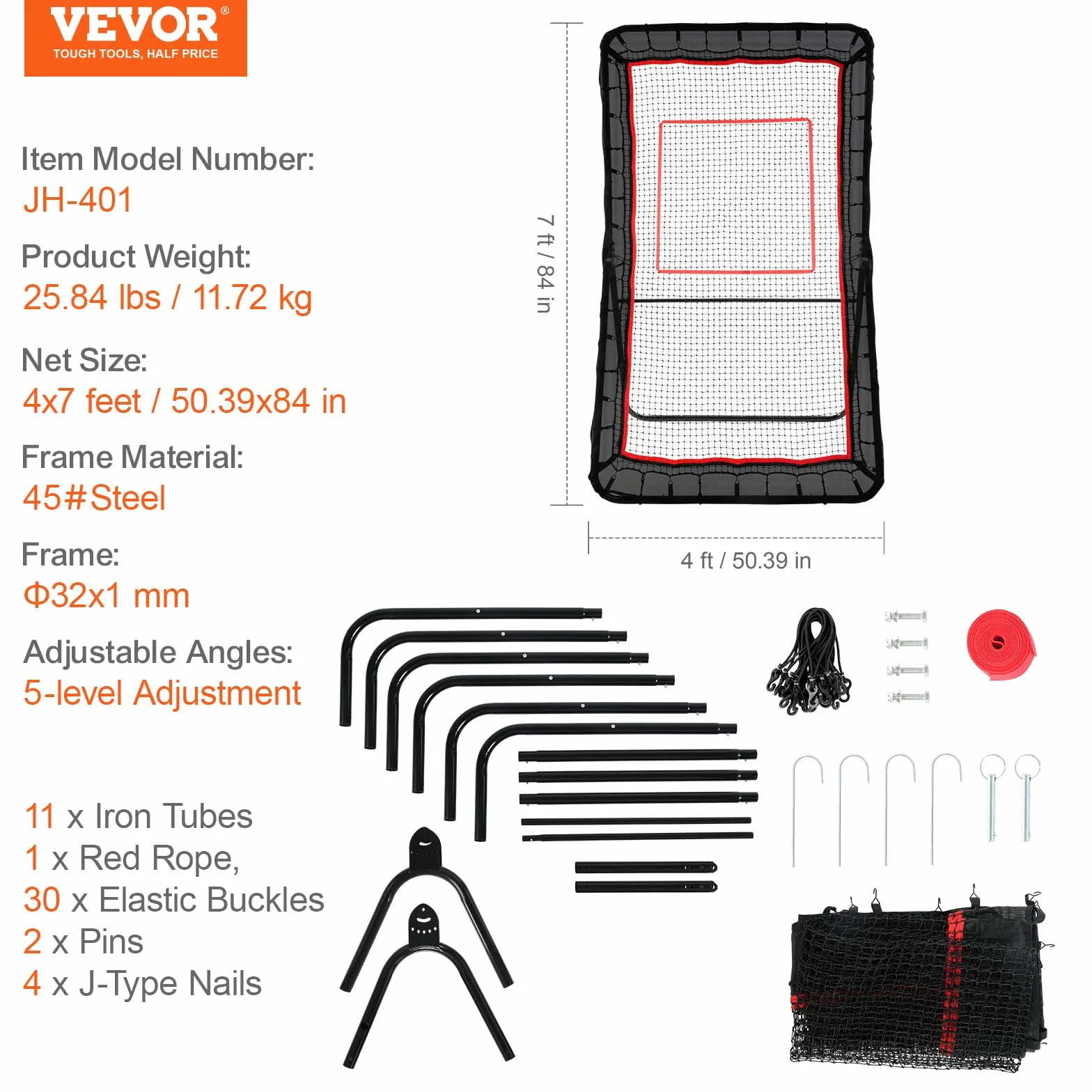 VEVOR Filet de rebond de crosse pour jardin, volley-ball, baseball, softball, angle réglable, avec cible