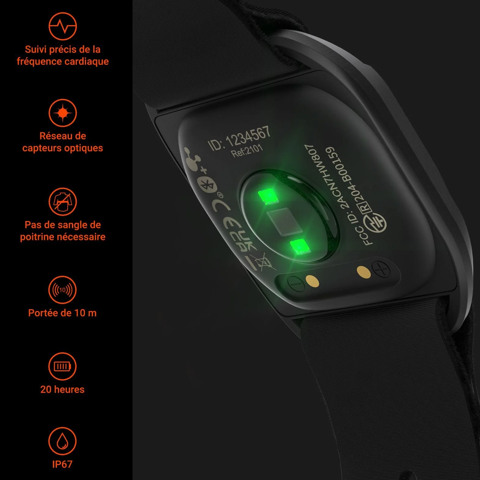 COOSPO HW807 Fréquence Cardiaque Brassard Bluetooth 5.0 Ant+ HRV Zone d'entraînement