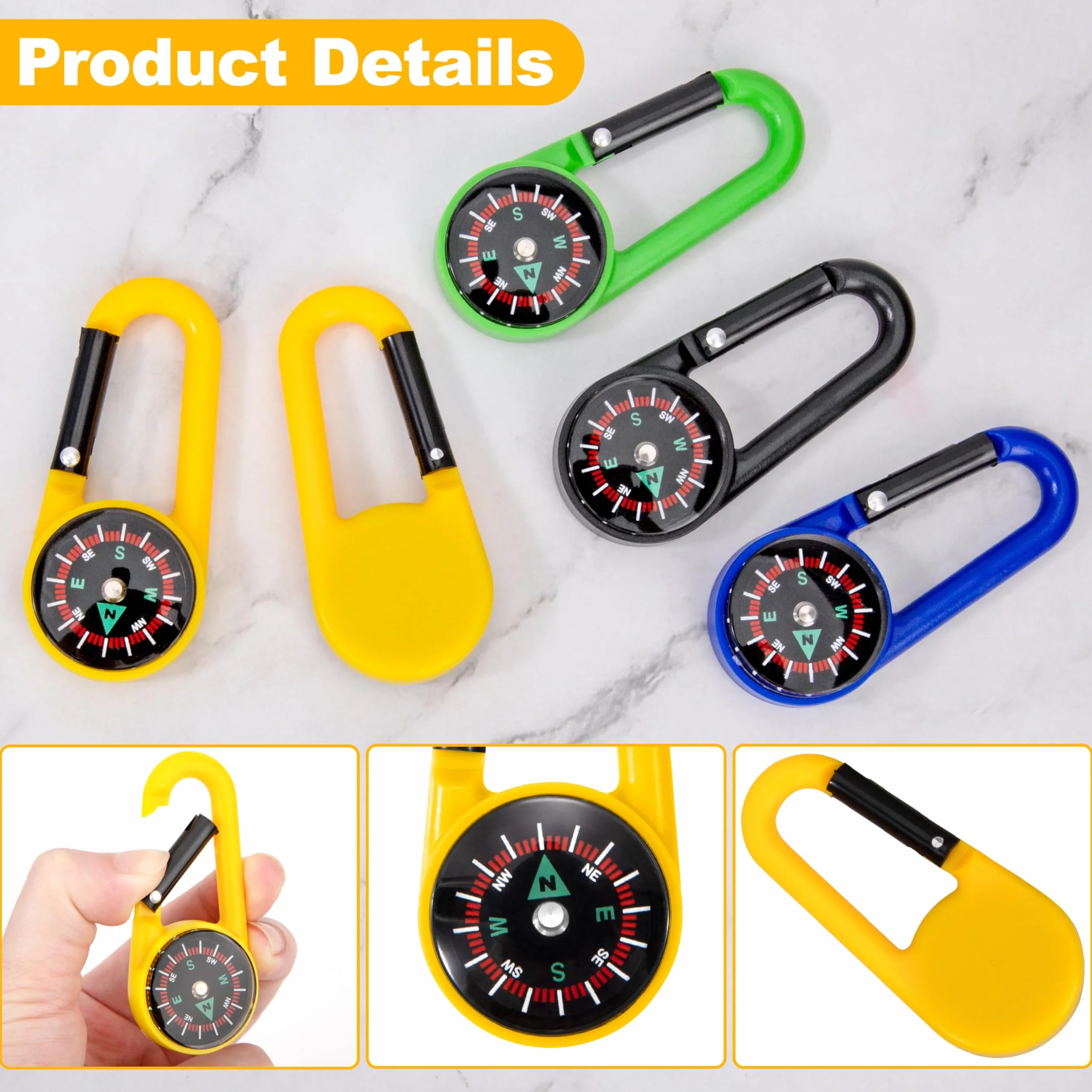 Boussole Portable ABS avec Mousqueton - 6 Couleurs, 18 Pièces - Randonnée, Camping, Extérieur