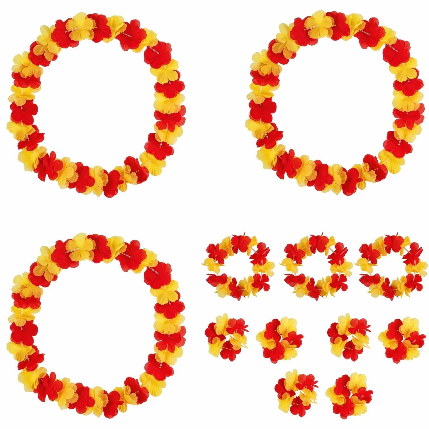 Lot de 3 Kits Supporter Football 12 Pièces, Collier Hawaien Fleurs Jaune et Rouge, Accessoire de Fête