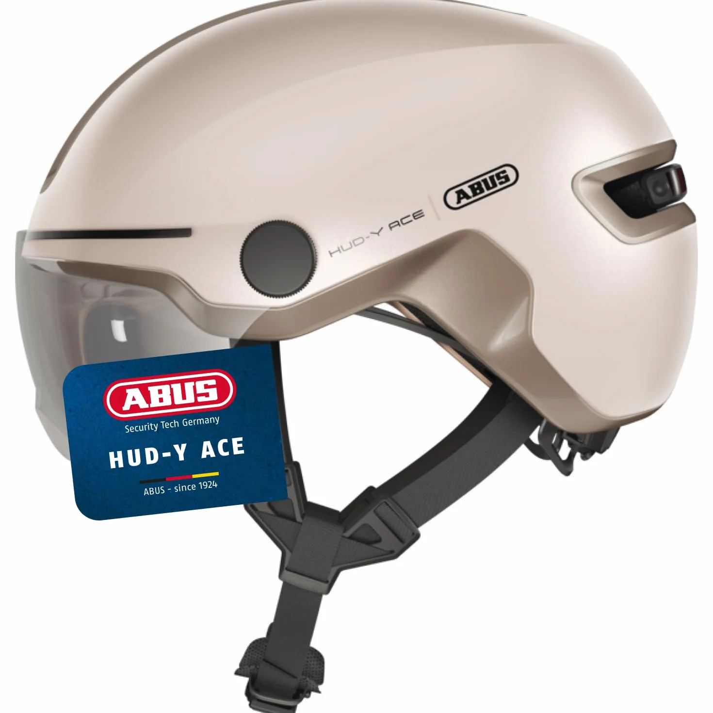 ABUS Casque de Ville HUD-Y ACE Casque de vélo avec visière et feu arrière LED magnétique Rechargeable